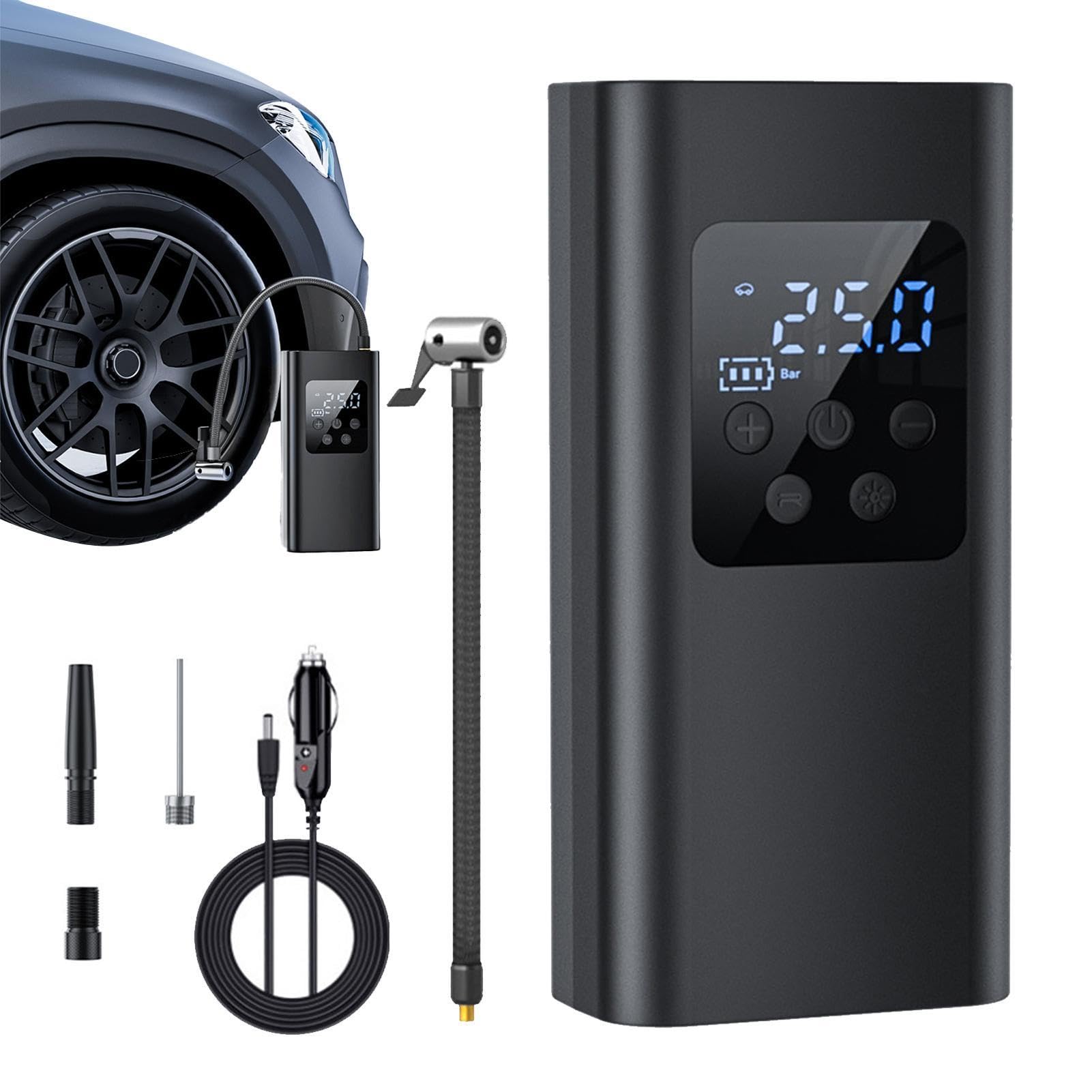 Bomba de aire eléctrica portátil con pantalla digital para coche y moto