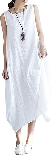 Miniatura 2 de GGUHHU Vestido de algodón y lino para mujer con bolsillos, sin mangas, holgado, holgado