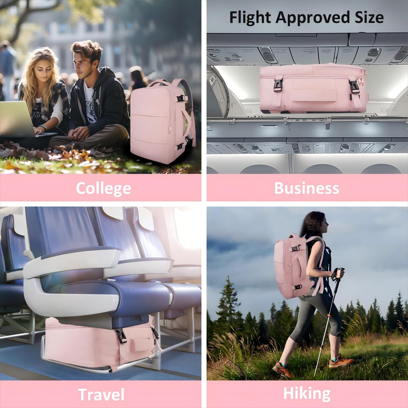 Travel Laptop Plecak Dla Mężczyzn Kobiety, Zatwierdzona Przez Samolot Plecak Podróżny Z Portem ładującym USB Dla Business Business Plecak Laptopa,Pink