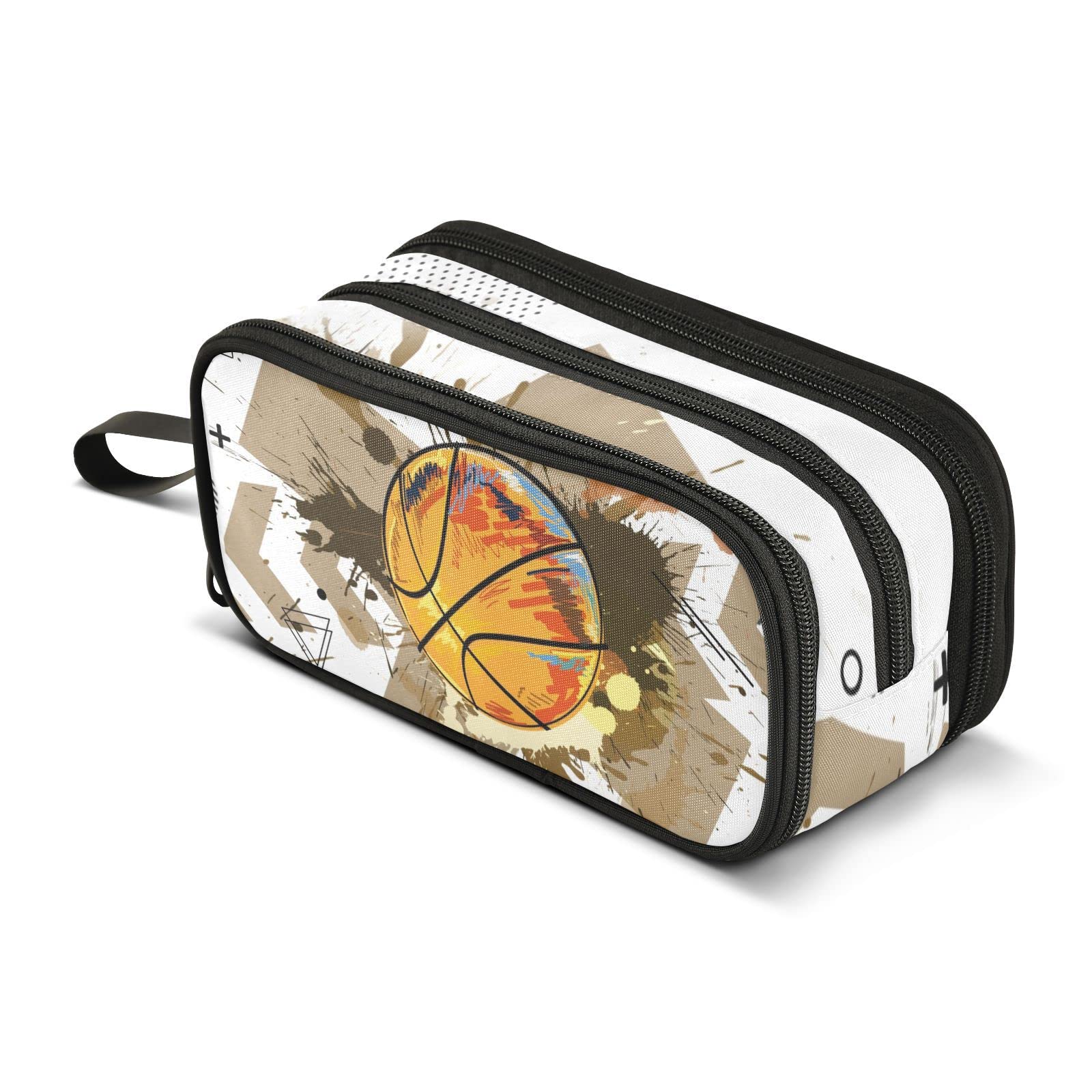 ZAZYXTJ Basketball Pencil Case Large Capacity Pencil Pouch | 3 Compartment Storage Canvas Makeup Bag for School Office Teen Girl Boy Men Women