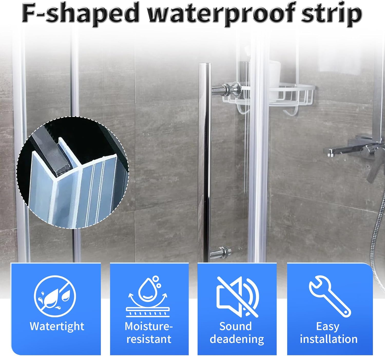 Shower Door Side Seal Strip,118 Inch Widen F-Type Frameless Shower Door Seal, Widen F-Type Shower Door Sweep for 15/32"(12mm) Thick Glass