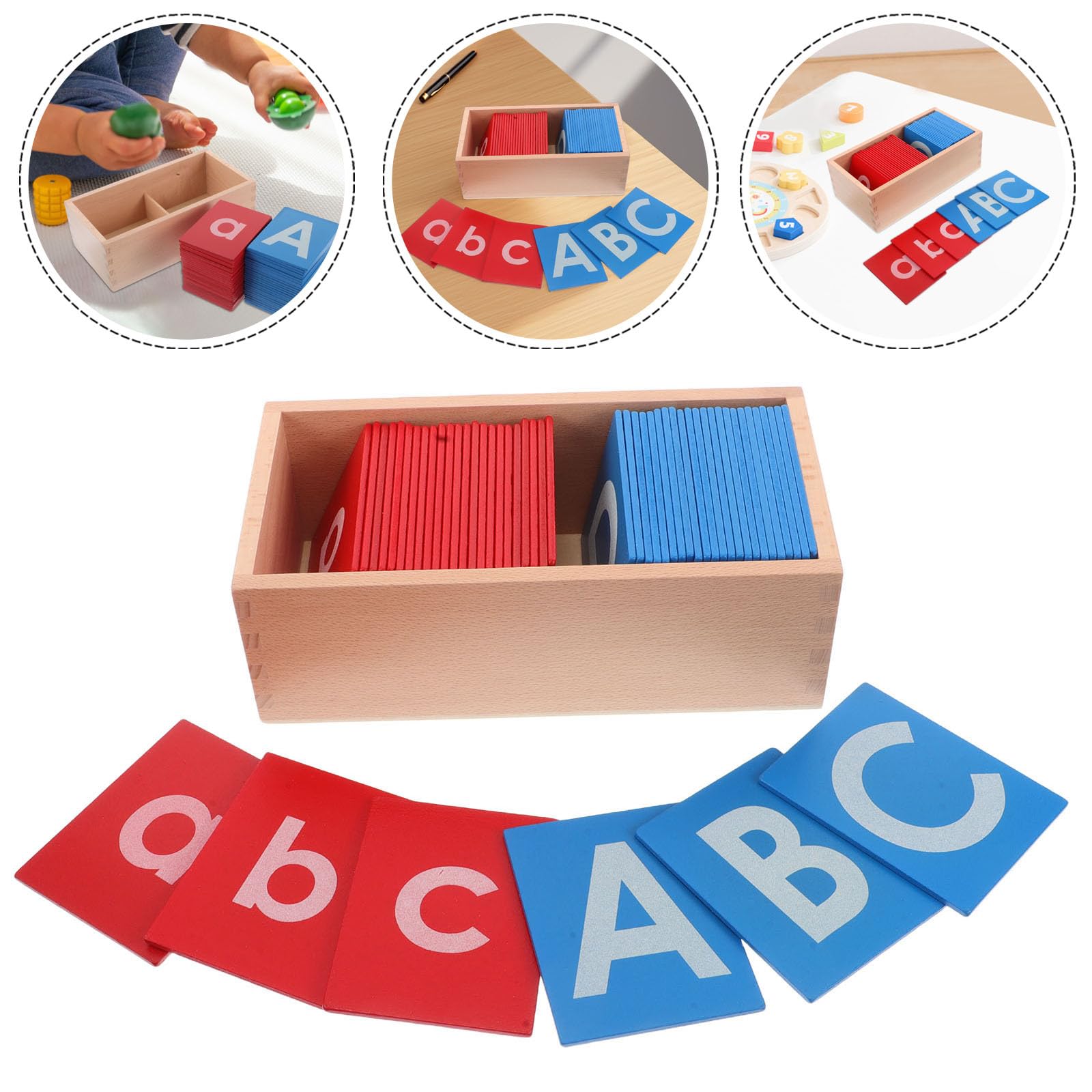 Cabilock Set Montessori di Lettere in Legno con Alfabeto di Carta Vetrata Rosso e Blu per Ragazzo Ragazza, Strumento Educativo Versatile per Asilo e Educazione Domestica
