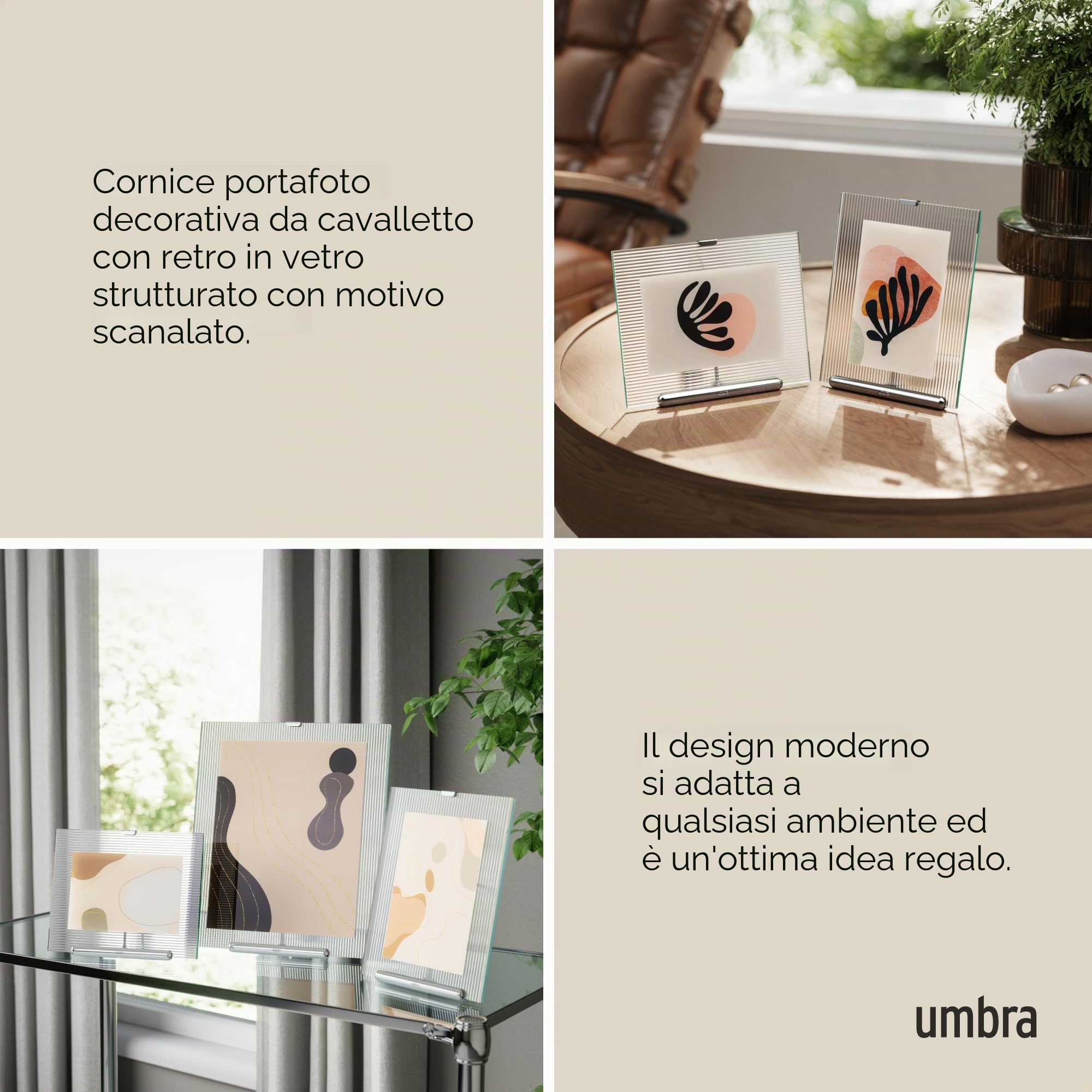 Umbra Flute Cornice portafoto vetro rigato, 10x15 cm, da tavolo, Cromo
