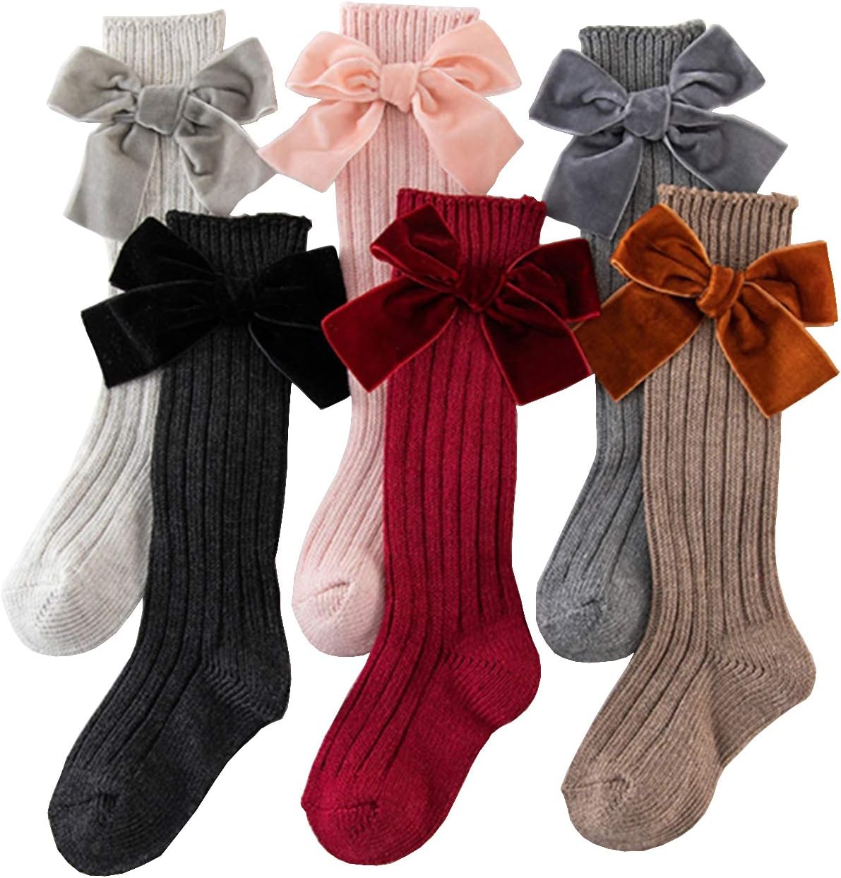 Baby Girls Knee High Socks Bow Knit Bowknot Socks Tube Ruffled Stockings for 0-7Years