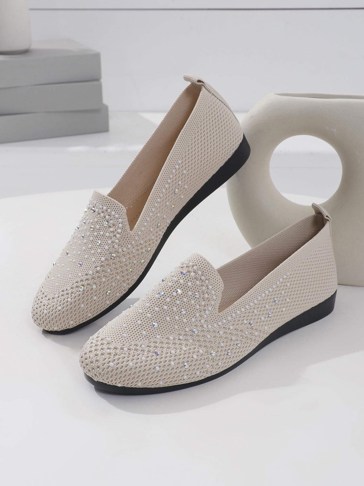 Zapatos planos de ballet de punto transpirable para mujer, zapatos planos