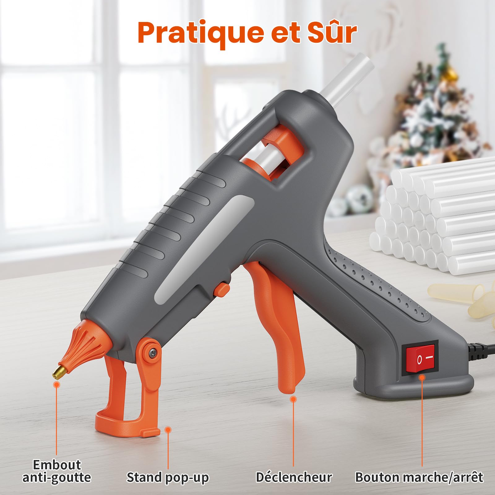 Pistolet à Colle, 200W Pistolet a Colle Chaude, 60s Chauffage Rapide, Fonction On/Off, avec 30pcs 11x150mm Baton de colle& Sac à Main, Pistolet Colle pour DIY l'artisanat Decoration noel Sapin de noel
