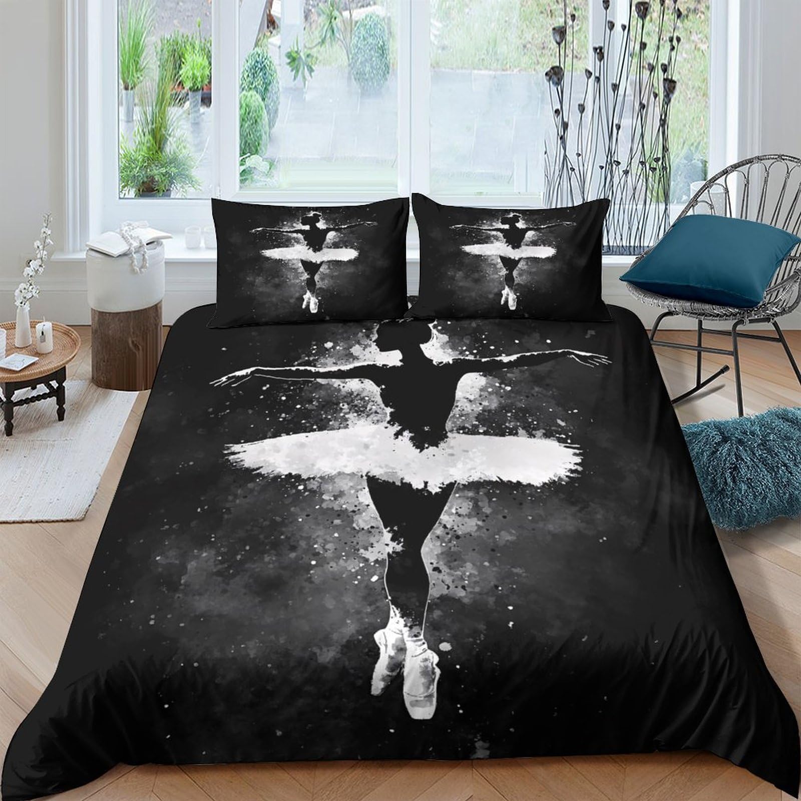 Ctjqhvkz Style-10 3D Printed Ballet Dancer Fitted Sheet Microfiber Black White Artistic Bed Sheet For Bedroom Dorm Mattress Decor Single（135X200cm）
