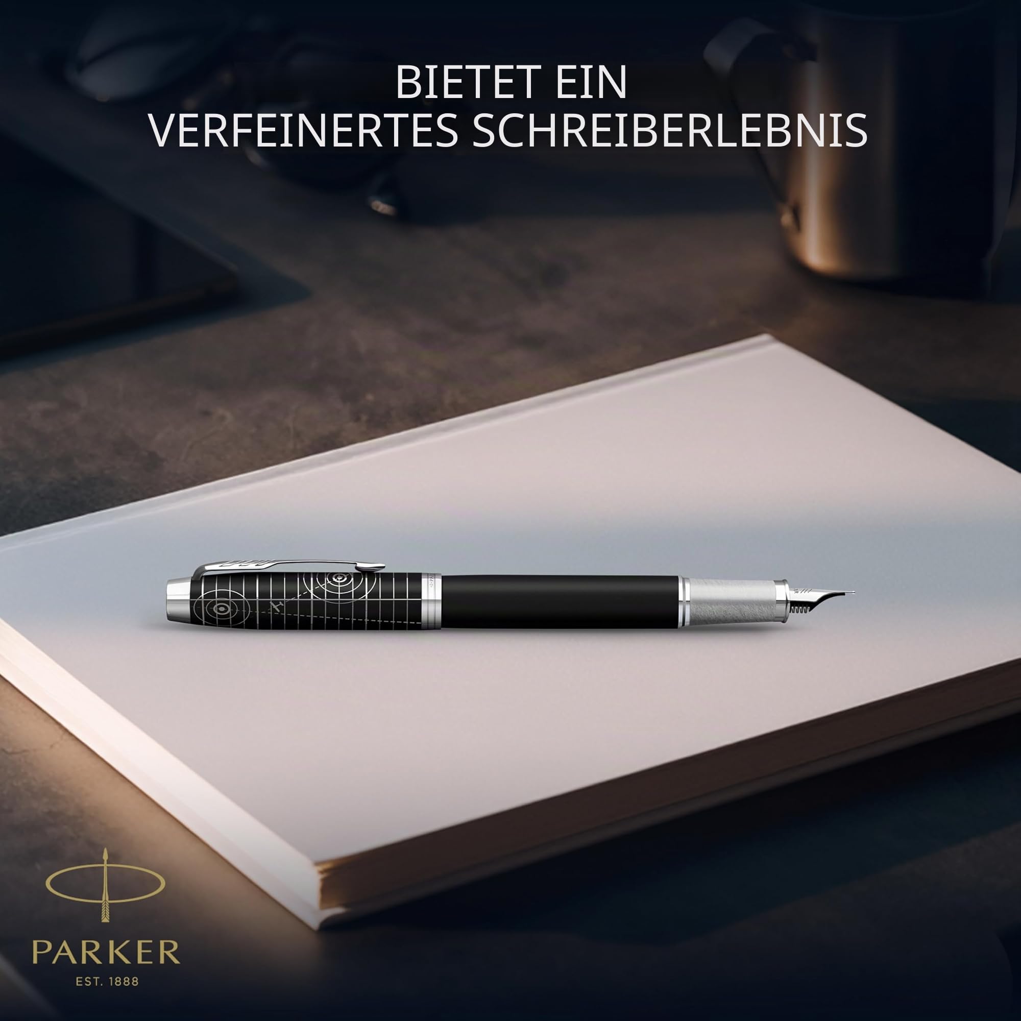 Parker IM Premium Füller | Legacy of Flight Kollektion | Chromverzierungen | Feine Feder | Blaue Tinte | Geschenkbox