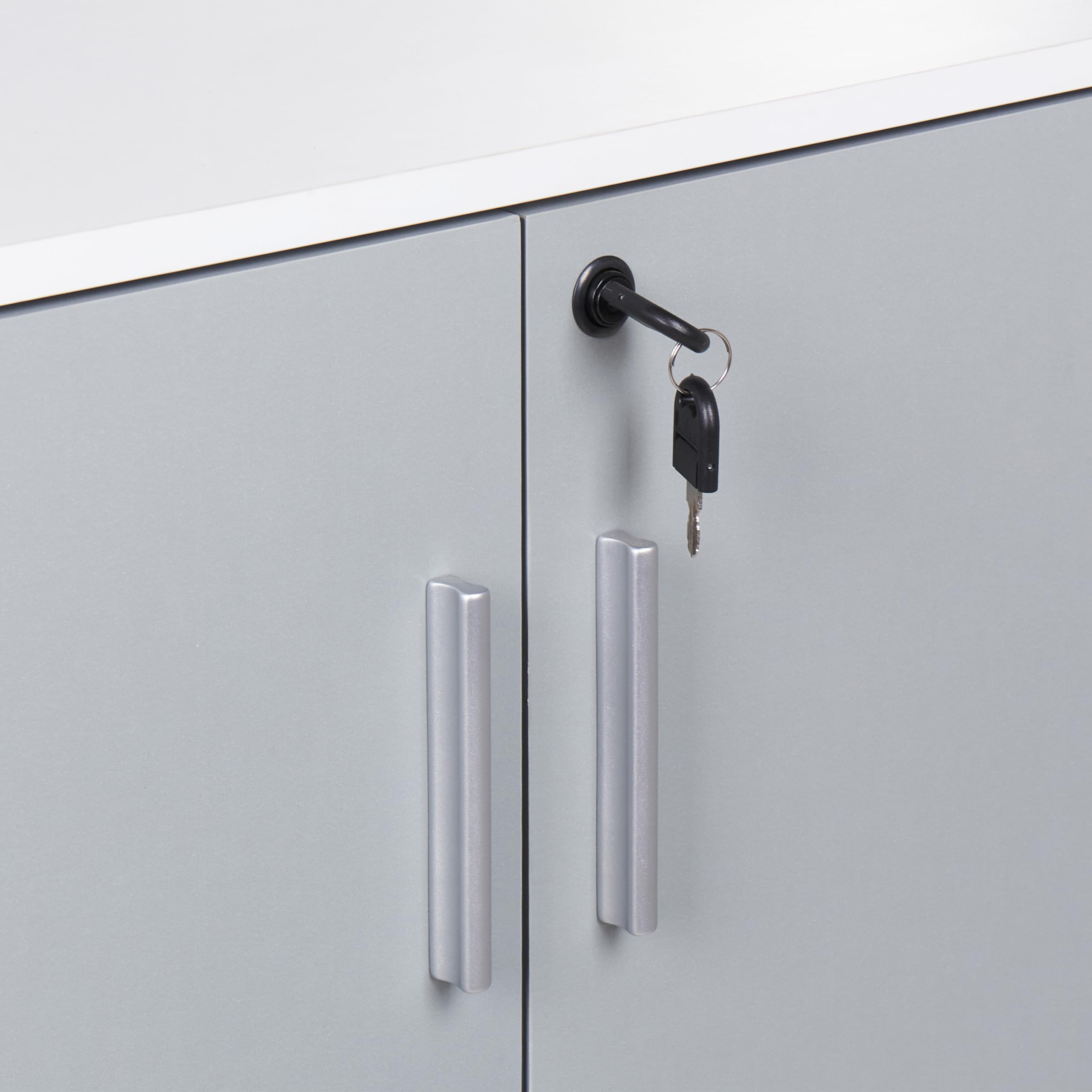Beliani Petite Armoire à 2 Portes Gris et Blanc 80 cm en Panneaux Particules de Bois Zehna