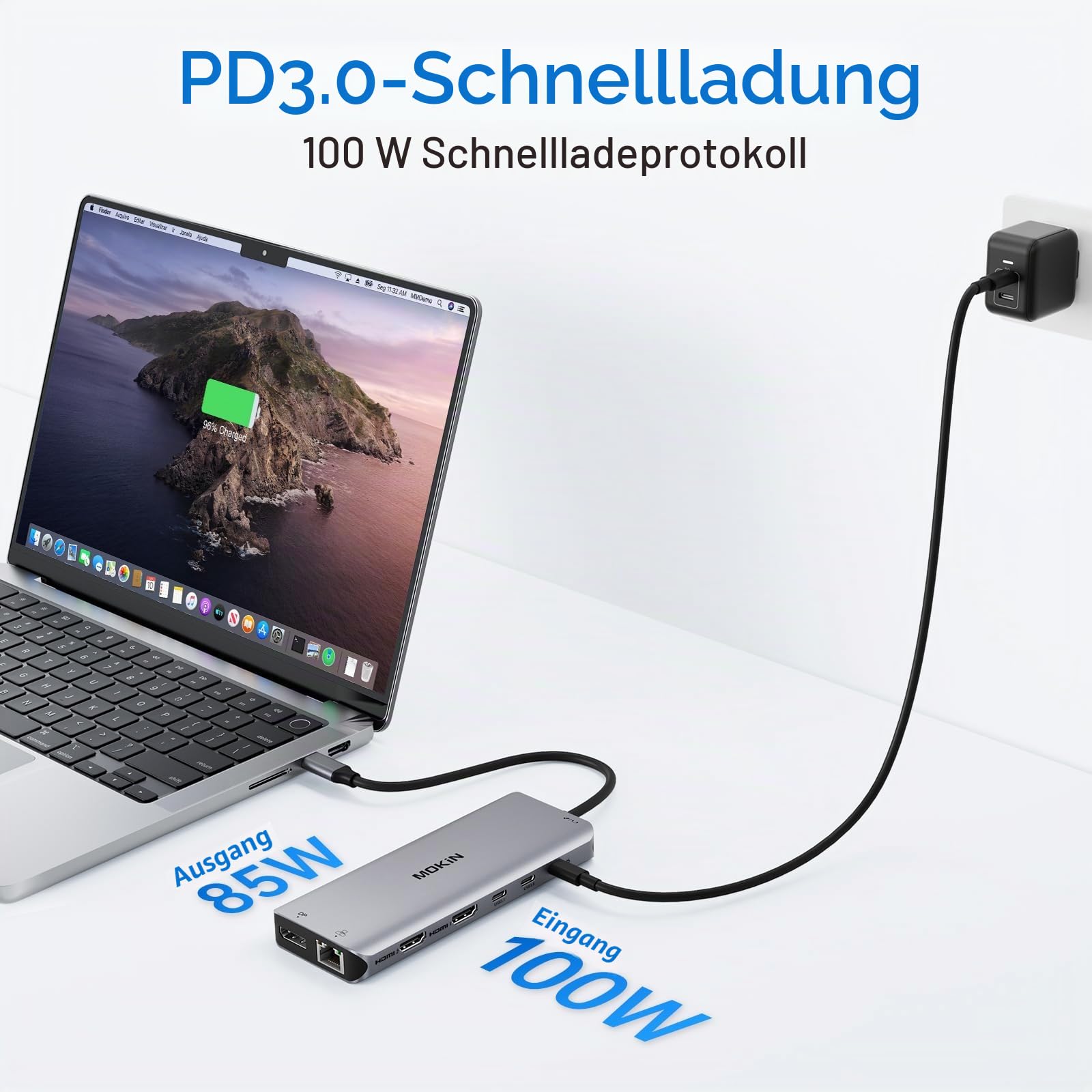 MOKiN Docking Station, Dockingstation Laptop 2 Monitore für Tragbare Computer, 13 in 1 USB-C Hub Dock mit Dual HDMI Adapter, DisplayPort, 10Gbps, 100W Ladefunktion, Gigabit Ethernet für Dell HP Lenovo