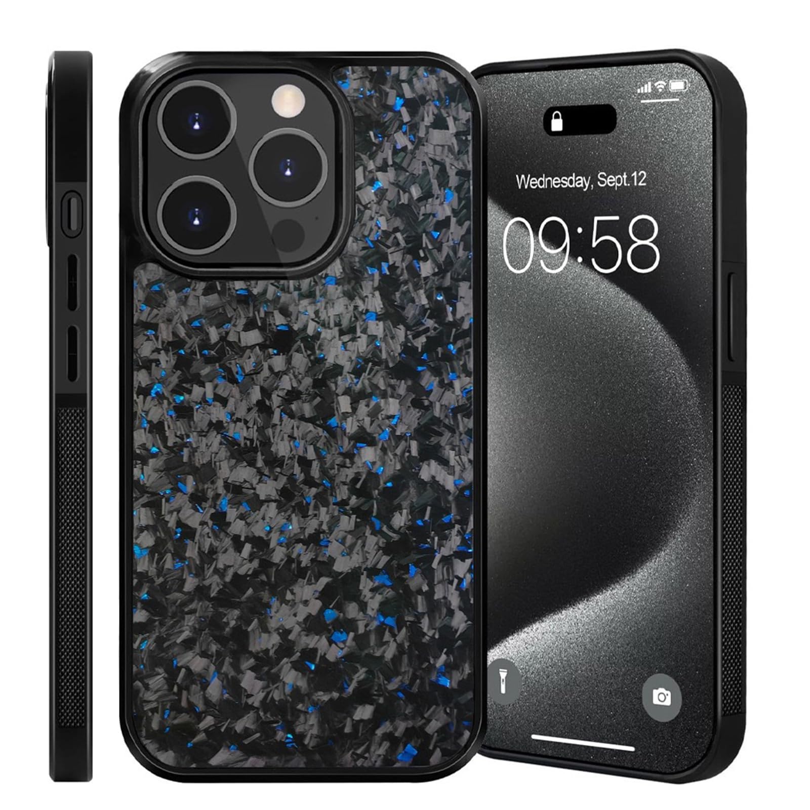 Bpoeee Blue Forged Carbon Fiber Phone Case, Carbon Fiber Case, Carbon Fiber Phone Case For Iphone 16 15 14 13 12 Pro Max (,14 Pro)