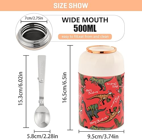 Miniatura 3 de MCHIVER Red Dinosaurs hristmas Food Jar with Spoon Stainless Steel Vacuum Insulated Food Container 17 oz Food Flask for Lunch