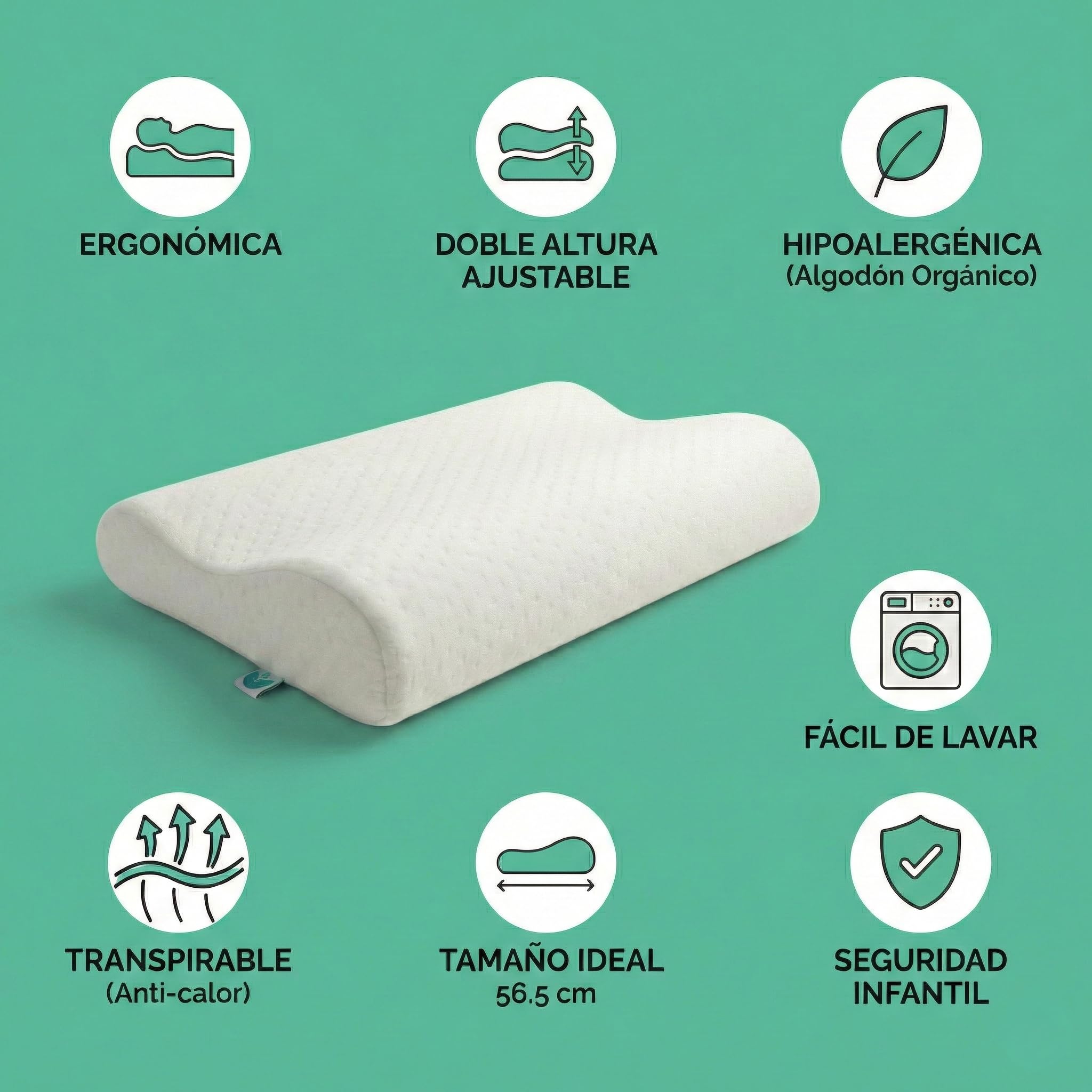 DABUC Almohada Infantil Viscoelástica Hipoalergénica Premium 56.5 x 30 x 8/5 cm – Almohada Bebe Pequeña Ergonómica para Bebés Y Niños De 2 A 12 Años – Cojin Bebe y Cojin Infantil Memory Foam Pillow — view 6