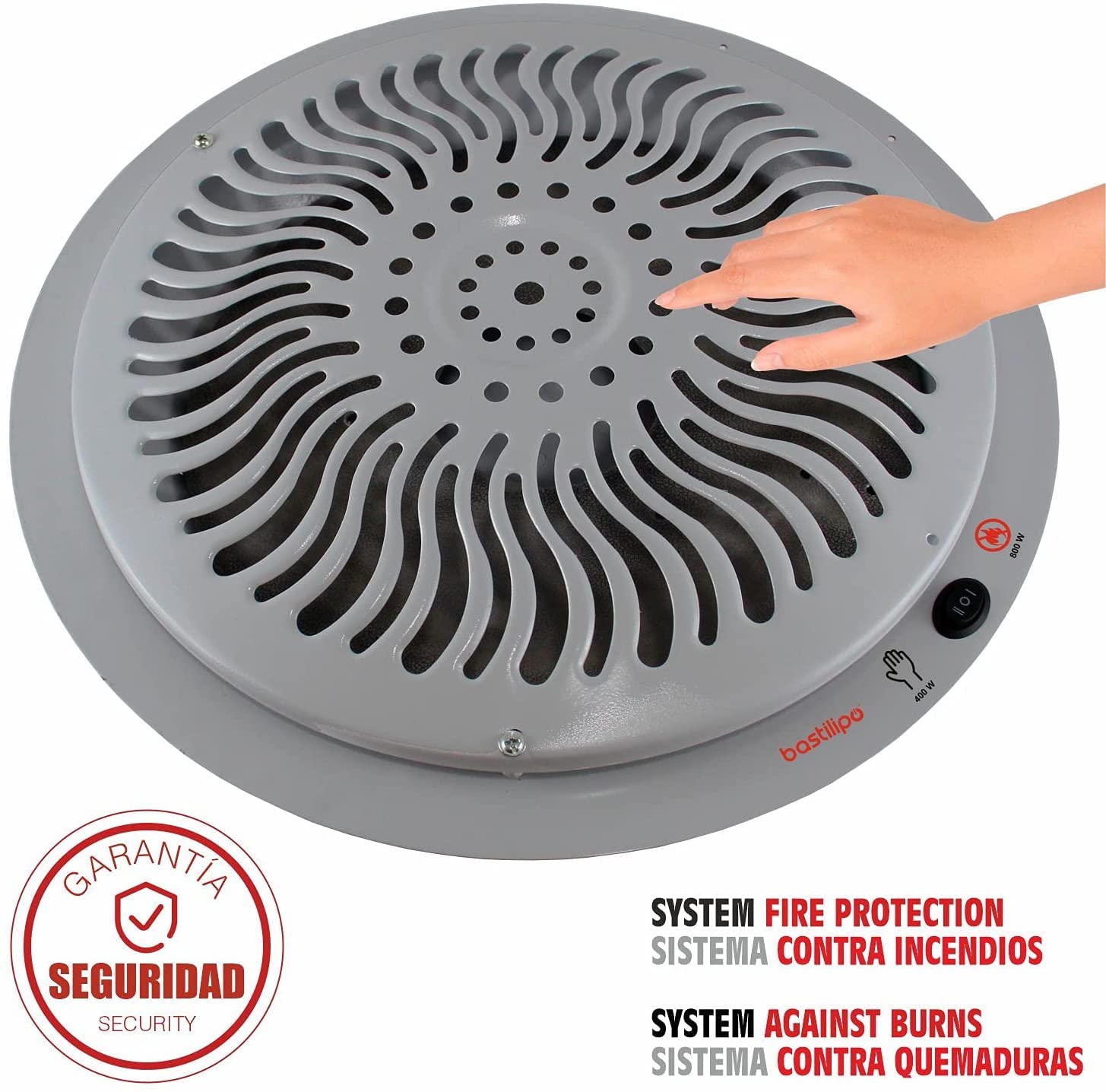 Bastilipo 2437 B-800-Brasero de Seguridad (contra Quemaduras y Anti Incendios) 400/800W de Potencia, bajo Consumo eléctrico, Calor Negro Thermal Disc + Sistema Black diode