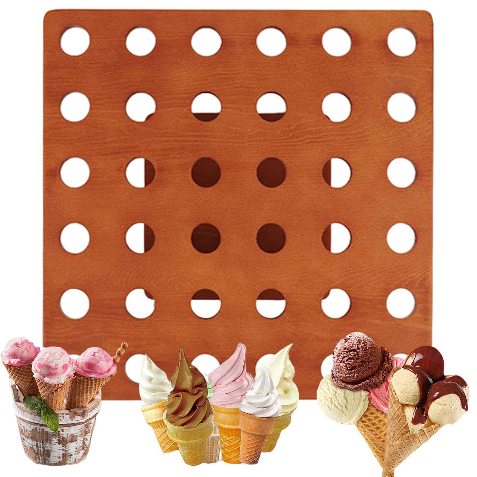 Support de cornet de crème glacée, 33 x 33 cm, présentoir en bois avec 36 trous, support de cônes de charcuterie, plateau de collation, support de nourriture pour fête d'anniversaire, restaurant