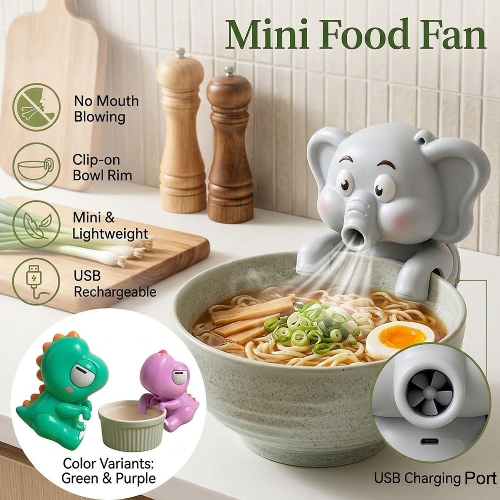 Coolings - Mini ventilador de clip para taza y cuenco, ventilador personal con forma de animal lindo, ventilador personal de refrigeración de alimentos, ventilador personal recargable portátil de