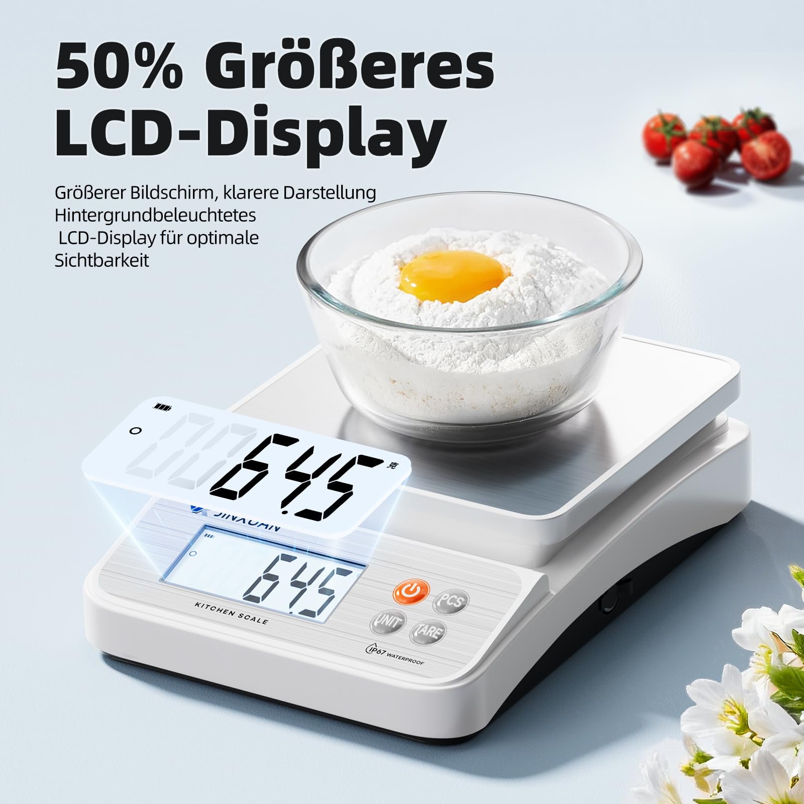 Digitale Küchenwaage 5 kg/0,1 g Lebensmittelwaage zum Kochen, Backen, Abnehmen, Wiederaufladbare Kaffee-Waage Backwaage mit USB-Kabel