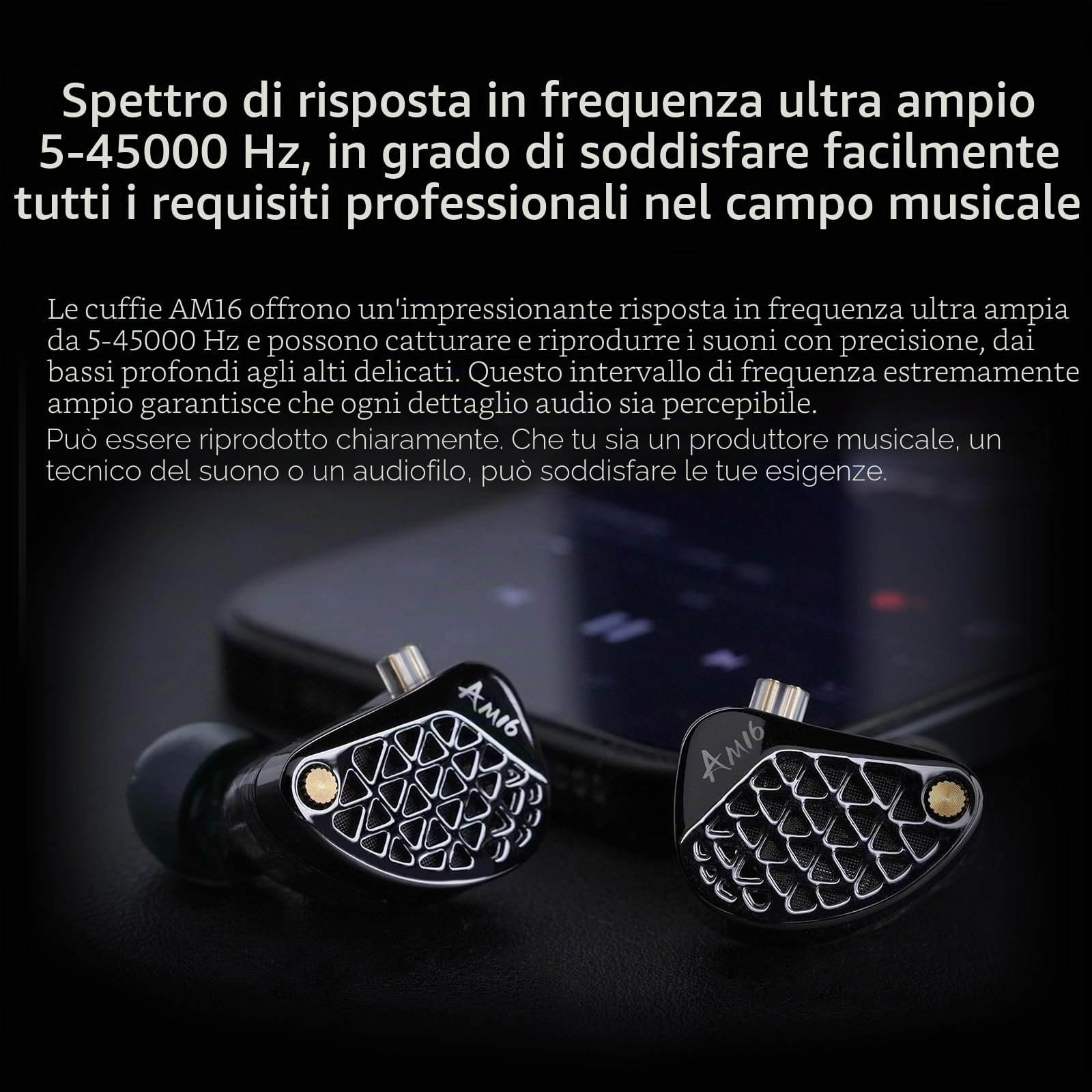 KZA COUSTICS KZ AM16 - Cuffie con monitor in-ear con 16 driver BA, HiFi IEM con suono stereo chiaro su tutte le frequenze, cuffie da gioco con cavo OFC rimovibile placcato argento per musicisti