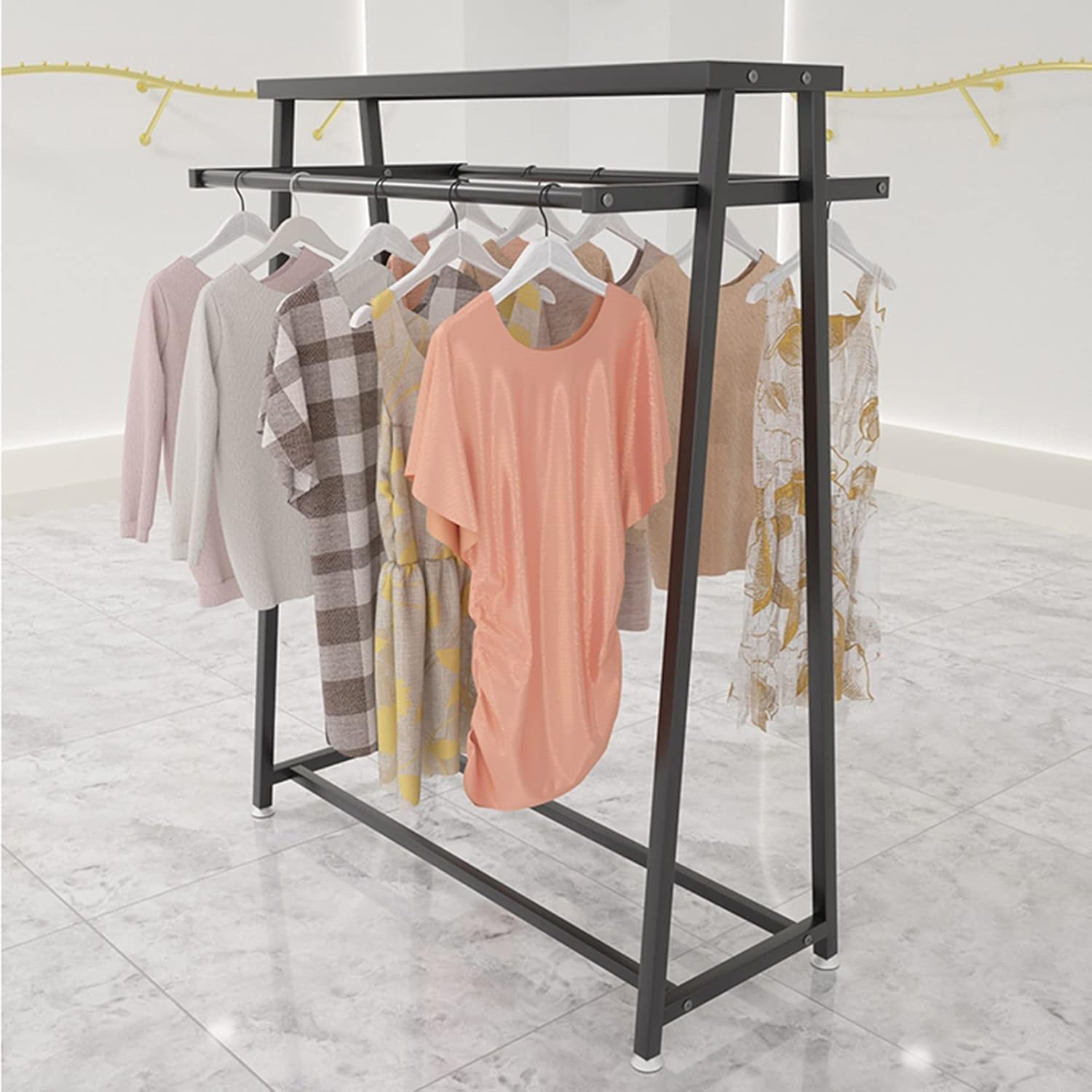 Espositore per Abbigliamento a Doppia Asta per impieghi gravosi - Espositore per Abbigliamento in Metallo per Negozi al Dettaglio - Scaffale portaoggetti Indipendente per Indumenti - Esposit