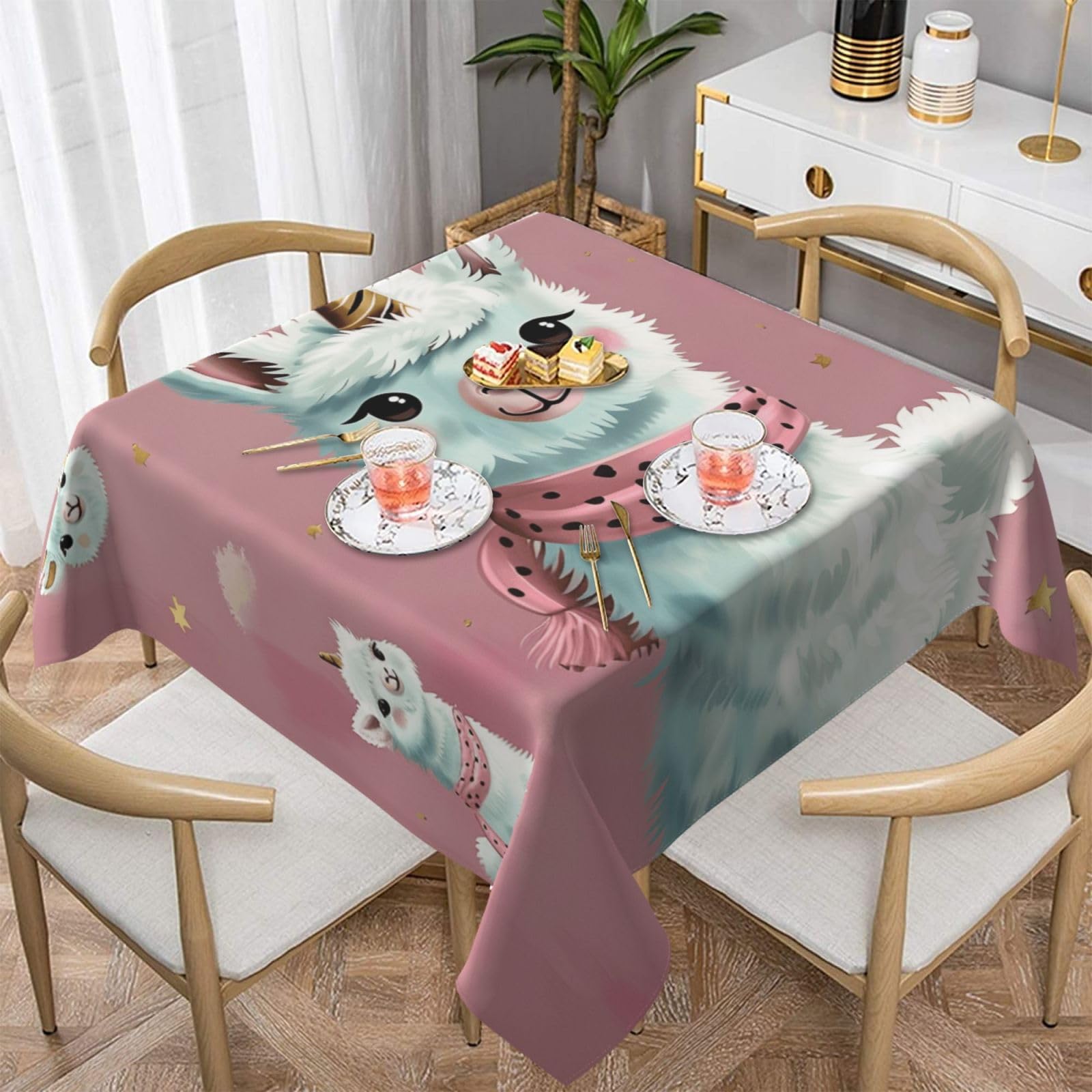 WPKJU Cute Llamas Printed Square Tablecloth 54x54 inch Water Resistant Table Cover Washable Rectangle Table Cloth for Dining Tables