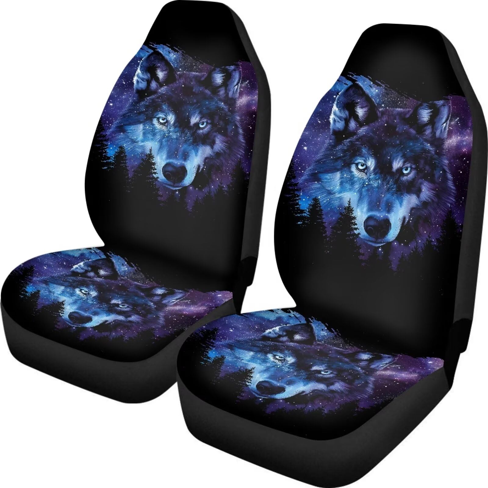 Poceacles Forest Wolf Galaxy Print Car Seat Covers for Car Truck Sedan SUV - 2 Packs, Automotive Seat Covers, Bucket Seat Covers, Protective Interior