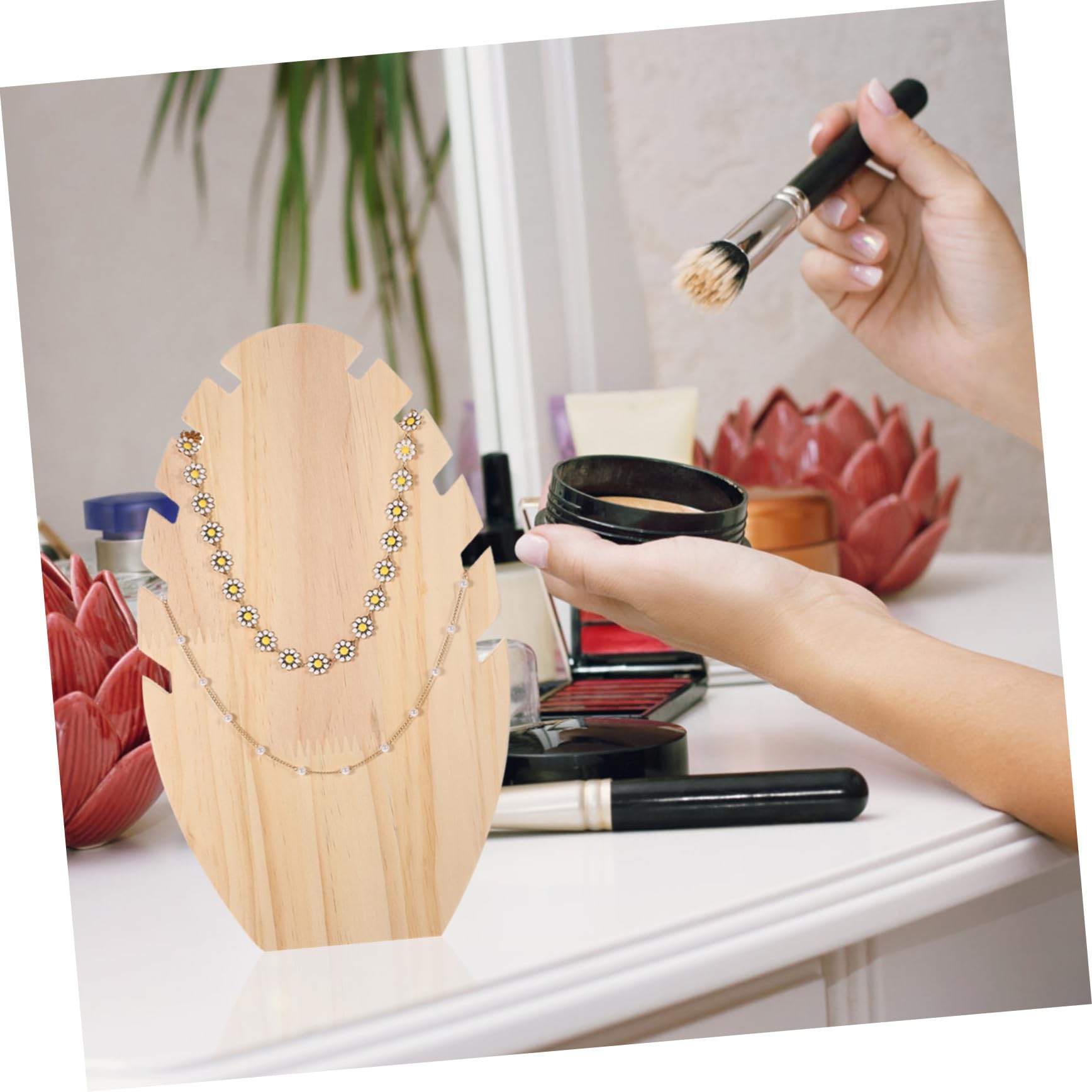 2 Stück Natürlicher Holz Schmuckständer Schlitzen Stabiles Schmuckdisplay für Halsketten Platzsparender Organizer für Schmuckaufbewahrung Langlebiges Holzdesign für Tisch und
