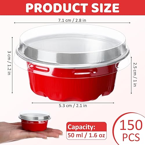 Miniatura 9 de 150 tazas para hornear con tapas, forros para magdalenas de 1.6 onzas, papel de aluminio, mini moldes para tartas, pequeños recipientes desechables