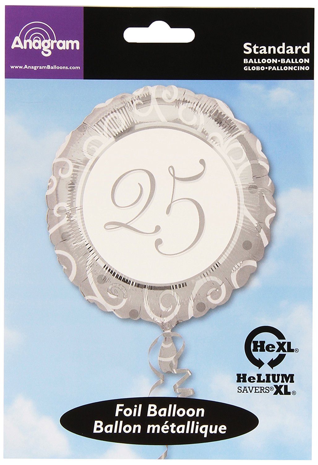 Silver and White 25th Foil Balloon 45cm - 1 Pc