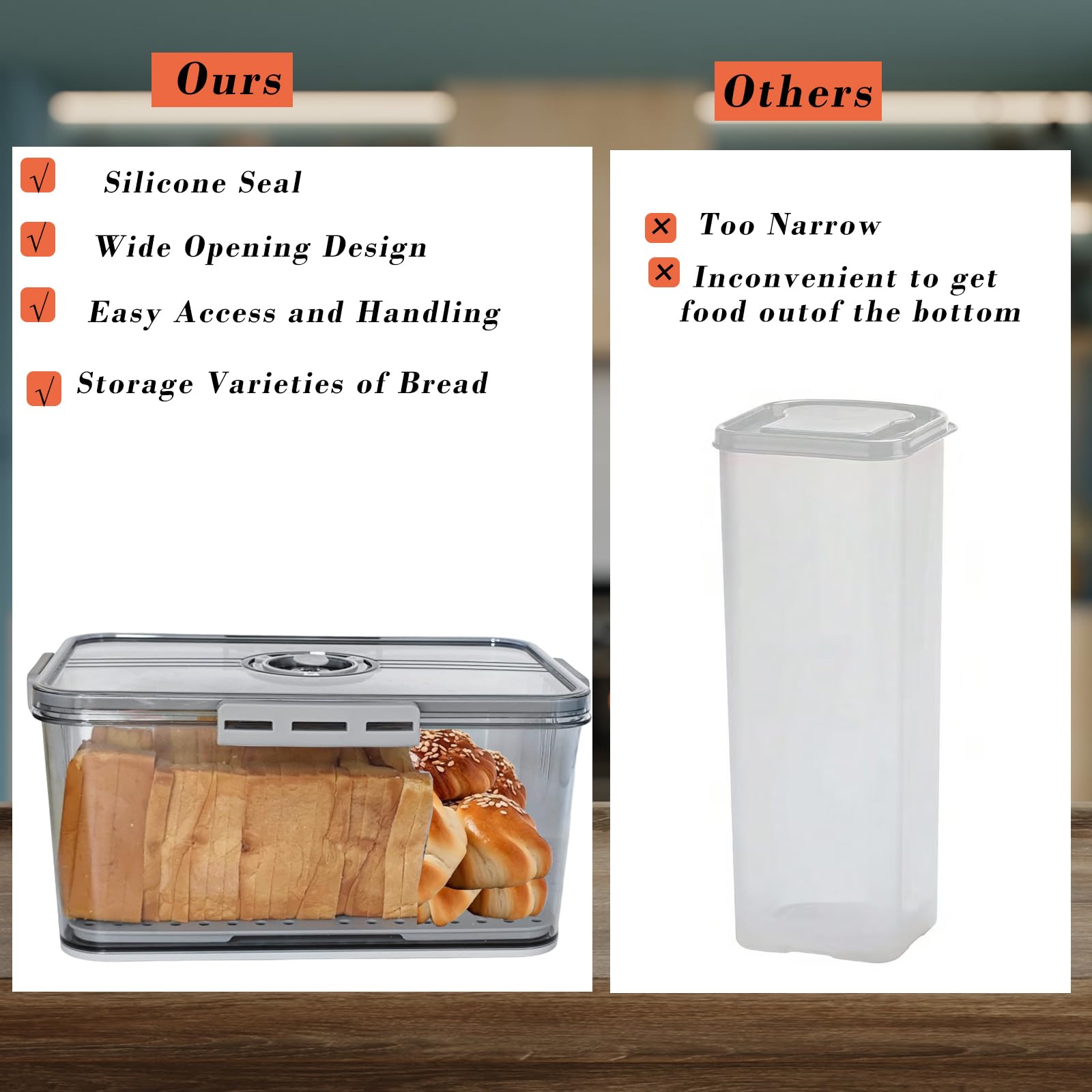 Panera con tapa para encimera de cocina, recipiente hermético de almacenamiento de pan de 10 L, grabador de tiempo para pan casero, tostadas, bagel, donas y galletas (gris) 5