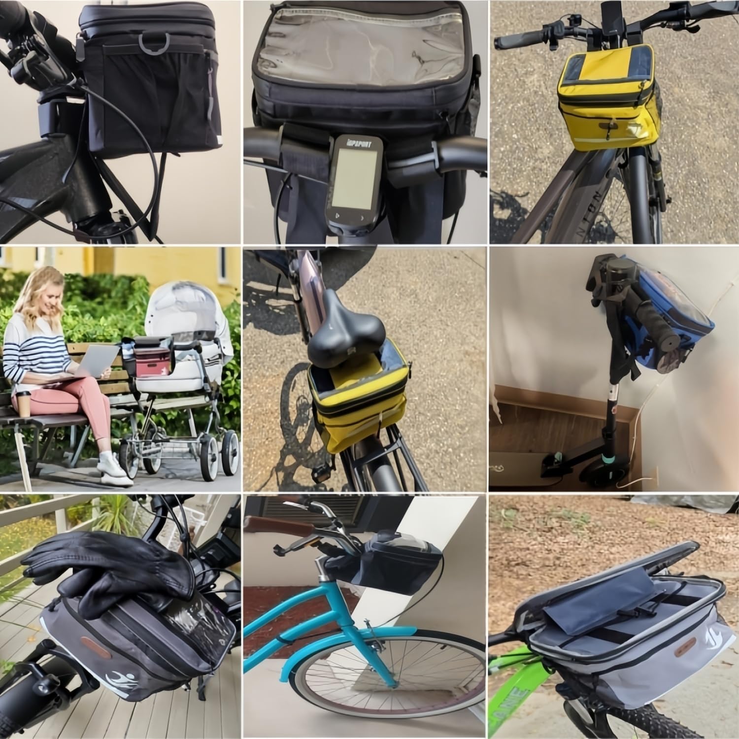 Sacoche de guidon de vélo, 5 l, étanche, poche avant isolée, avec support de téléphone portable pour écran tactile et bandoulière amovible, compartiment isotherme pour vélo électrique, VTT et