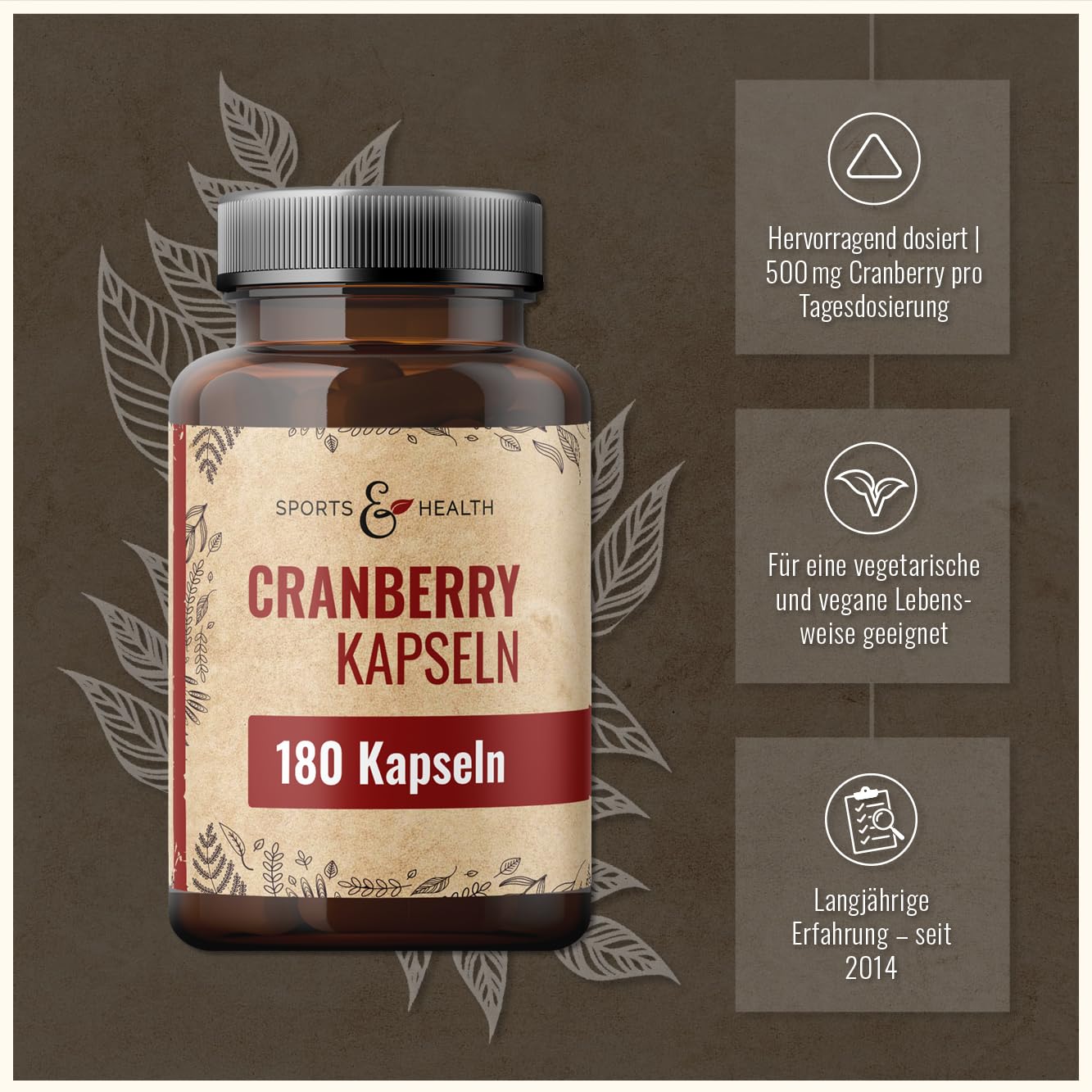 Cranberry Kapseln hochdosiert - 180 Kapseln - 500mg - Vegan - Glutenfrei - Moosbeere - aus Cranberry Saft Pulver - Allergenfrei - Frei von Zusatzstoffen