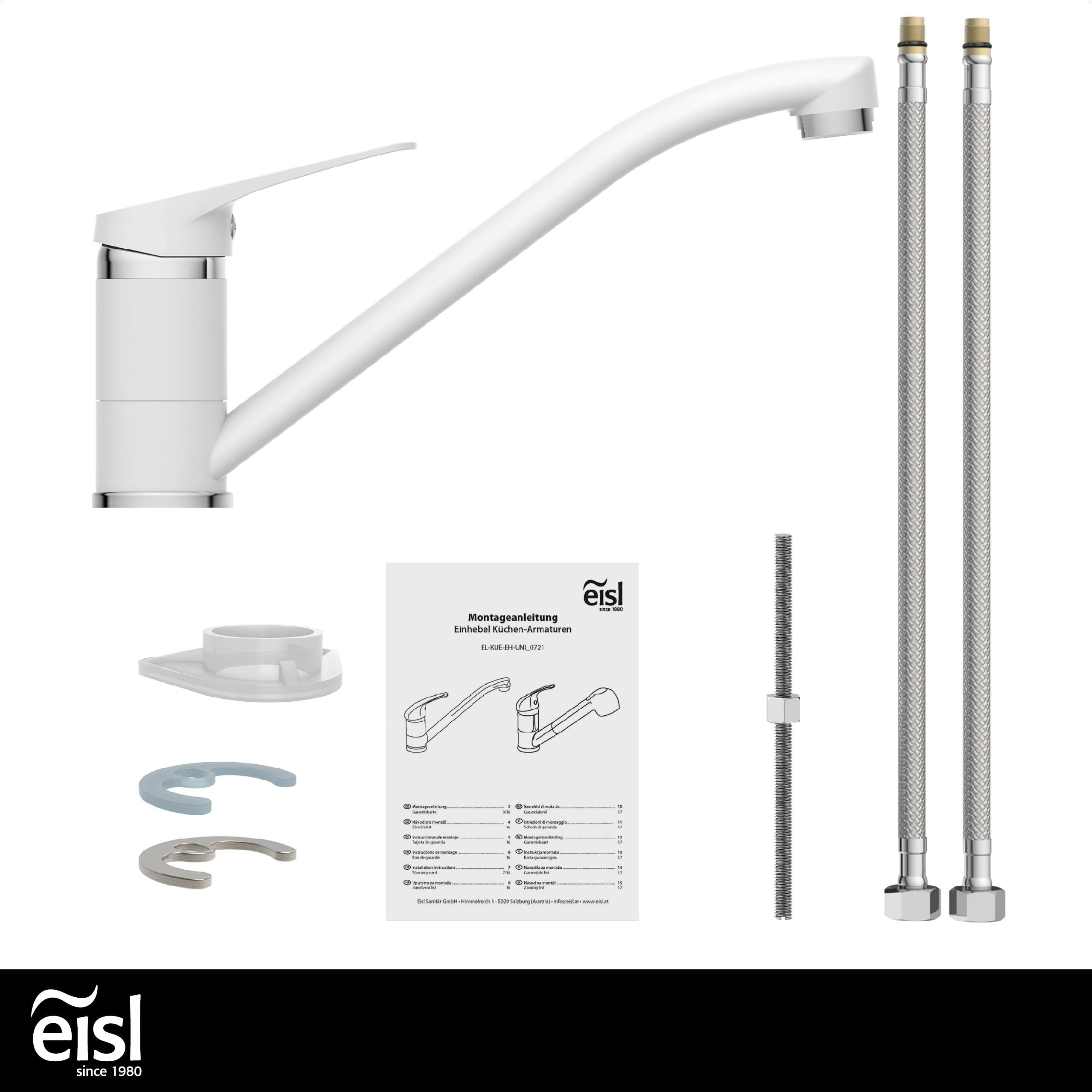 EISL Speed NI182SCR-W Robinet de cuisine, robinet d'évier, robinet de cuisine, chromé/blanc