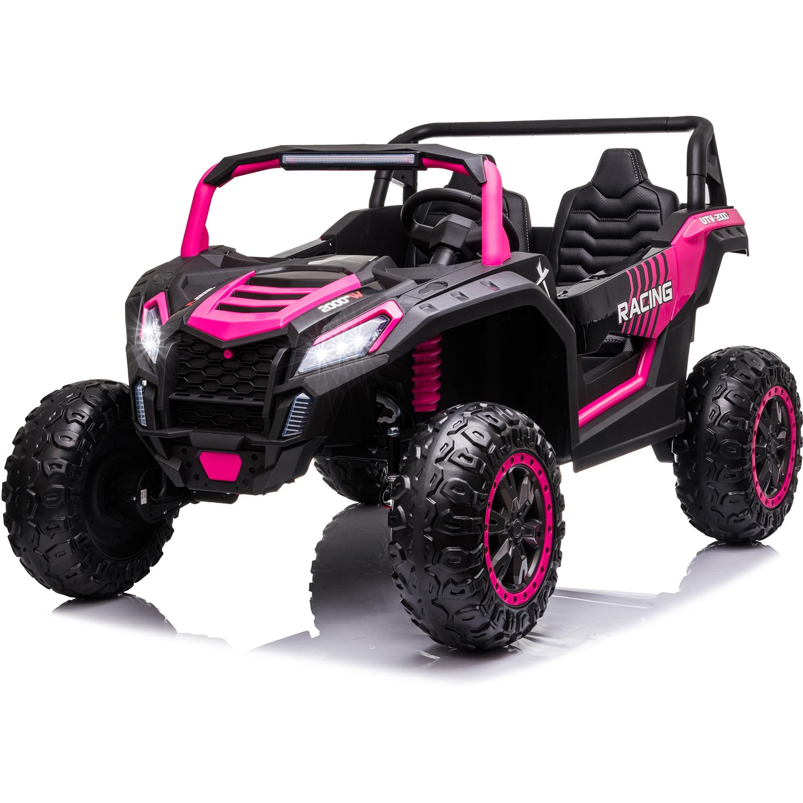 NEWQIDA XXXL 2 Seater 24V Ride On Toys 4x200W Kids Side by Side UTV, Pink