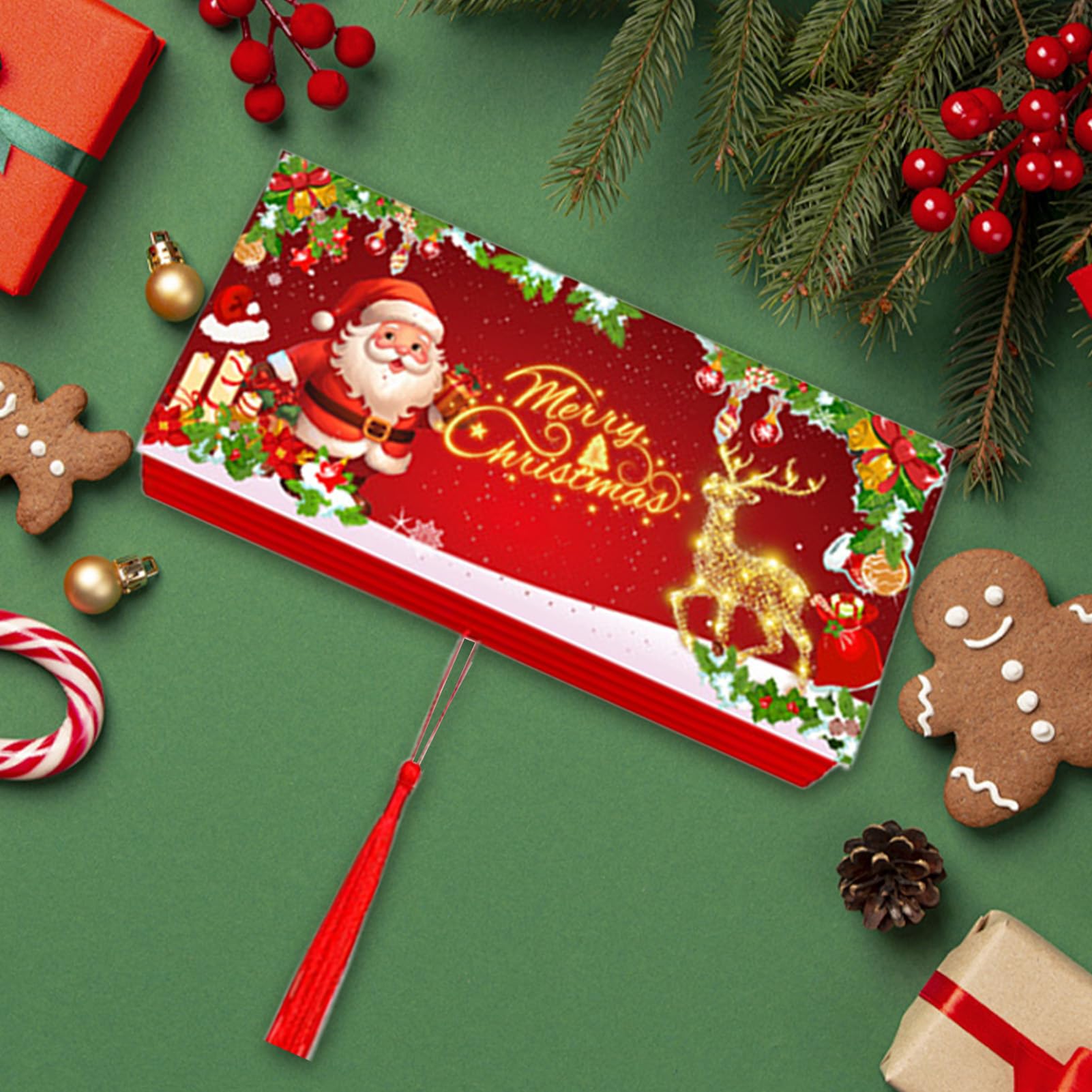 Porte-Argent De Noël pour Espèces - avec Livret De 10 Fentes pour Cadeaux De Fête | Porte-Cartes À Billets De Fête avec Glands - pour Amis fête d'anniversaire réunion familiale