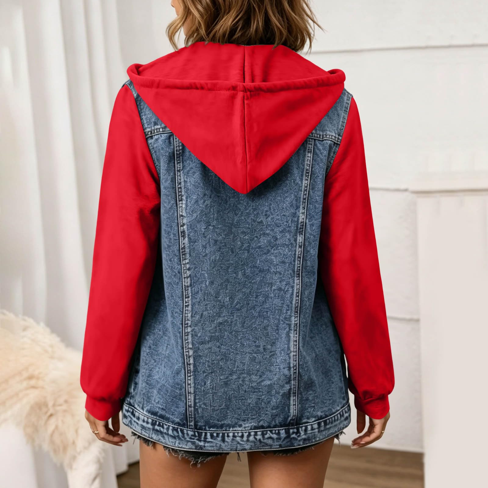 Jeansjacke Damen Übergangsjacke Kapuzenjacke Sweatjacke Damen-jacken