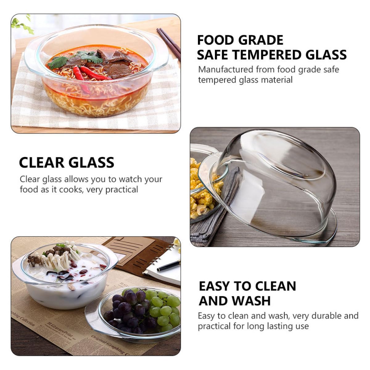 DOITOOL Hitzebeständige Tempered Glass Bowl mit Deckel Ofen Mikrowellengeeignete Suppenterrine Spülmaschinenfester Glasbehälter für Vielseitiges Kochgeschirr und Aufbewahrung