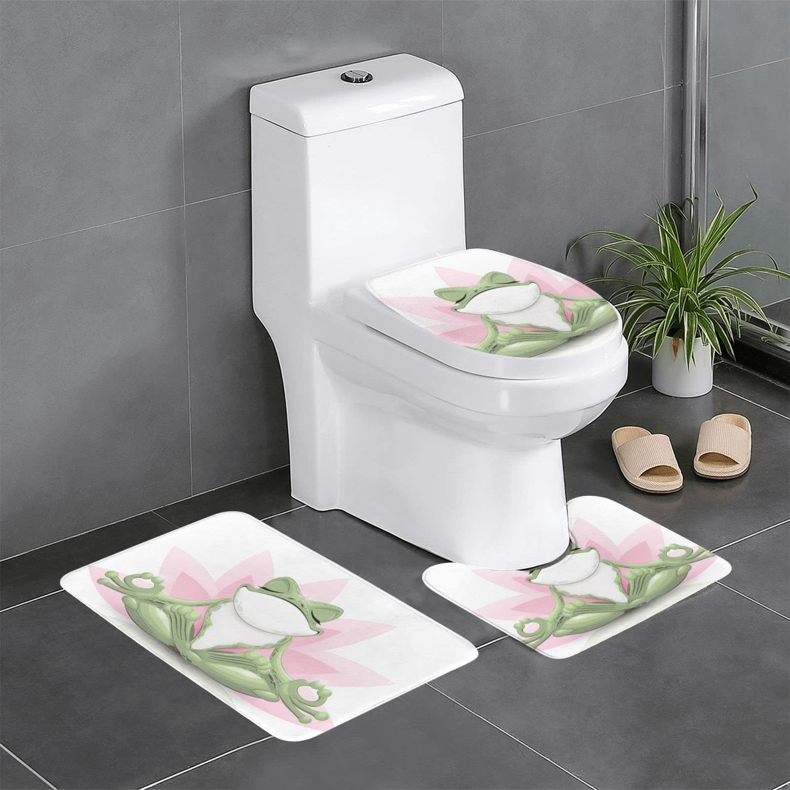 Tapis de bain et contour WC ensemble de 3 pièces antidérapantes grenouille amusante