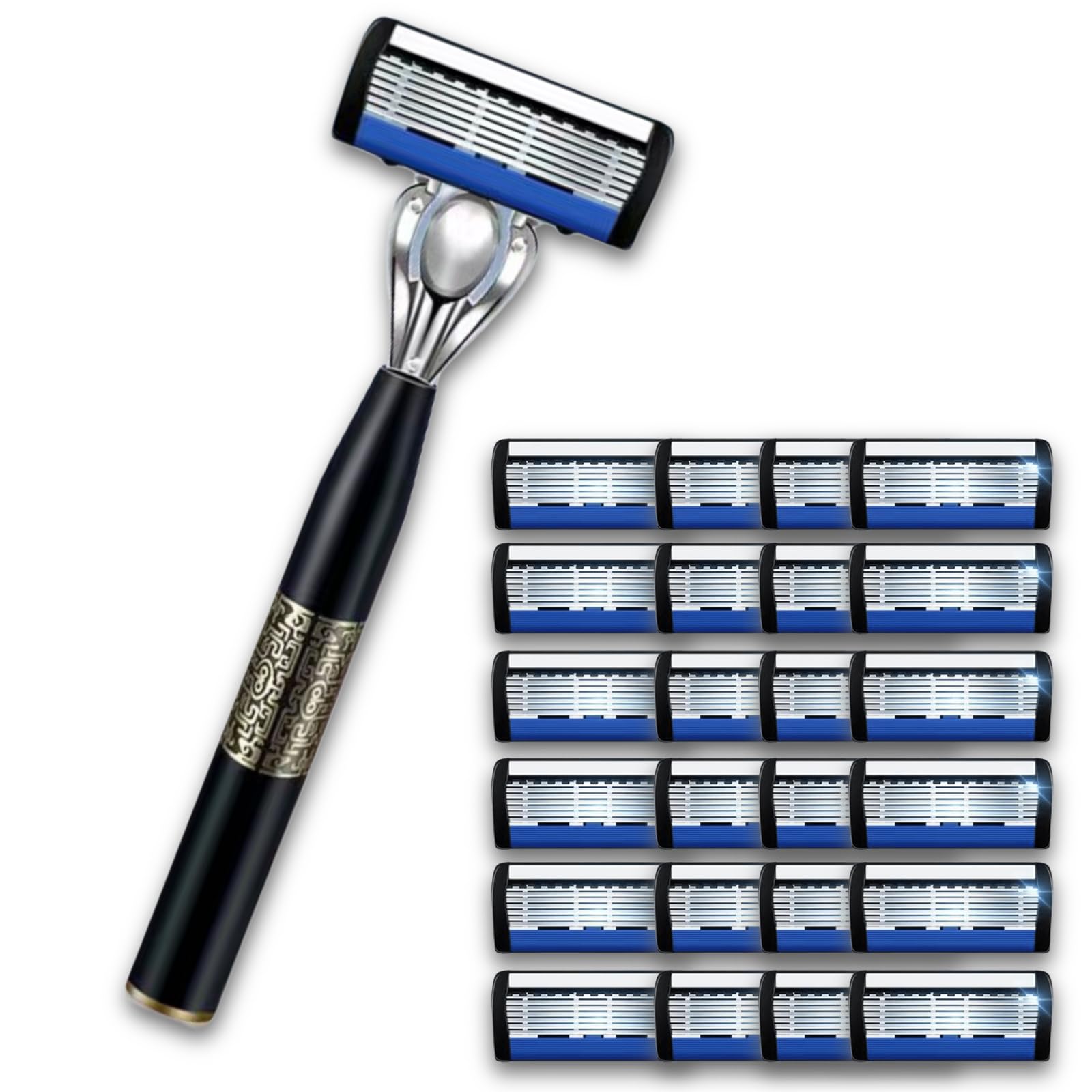 NALACAL 7-Blade Razor for Men, Handle Razor with 12 Razor Blade Refills Dual Lubrication Razor Precision Trimmer Razor Lubricating Razor Blades Trimmer Razor Non-Slip Travel Carry Shaver for Men Pack