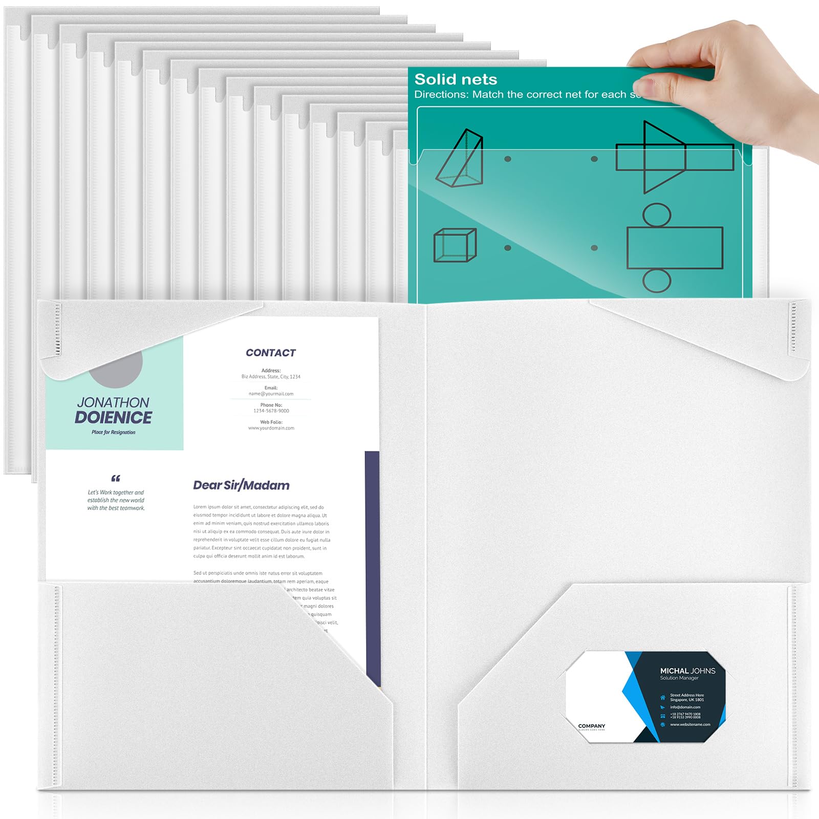 Henoyso 36 Pcs Plastic Folders with Clear Front Pockets Heavy Duty File Folders with 2 Pockets and Card Slot for Student Communication School Office