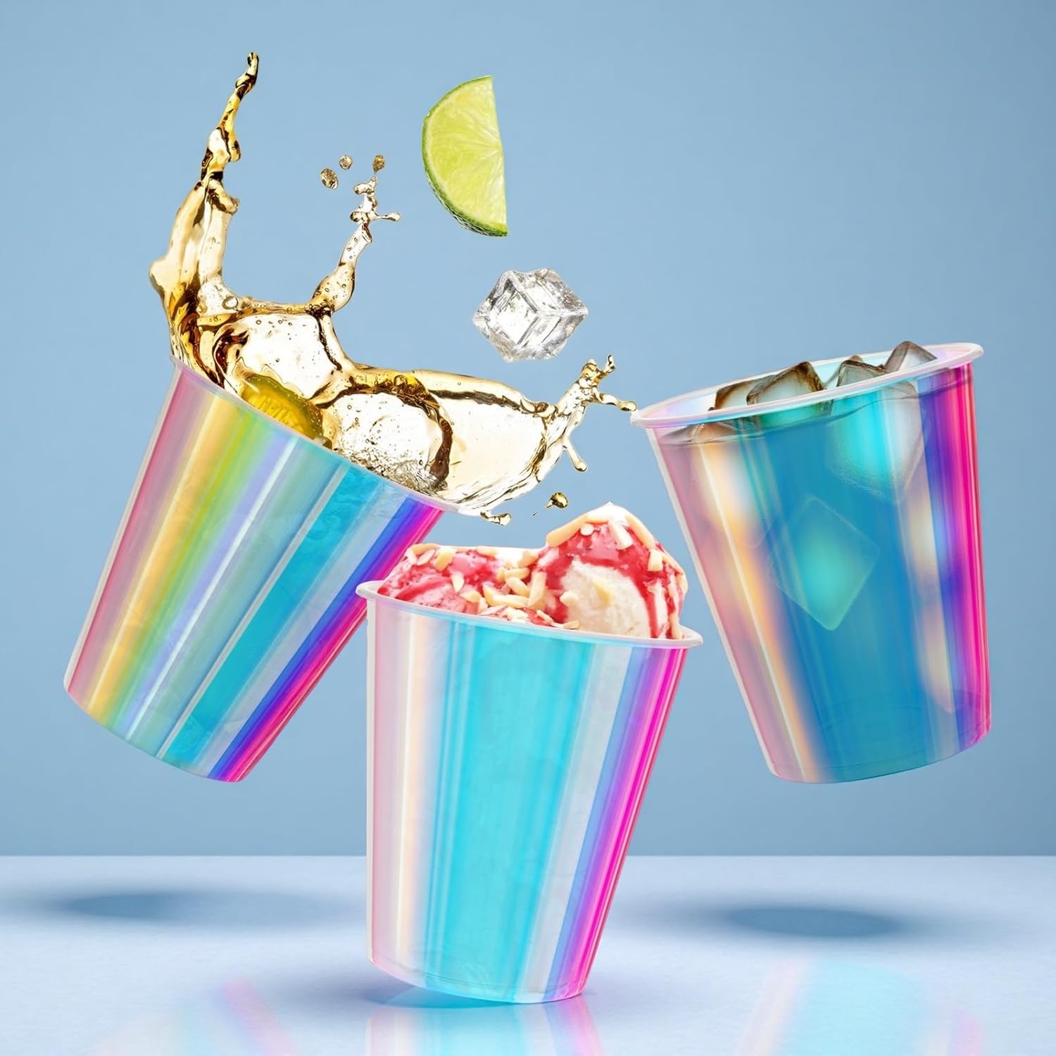 50 Pack Iridescent Plastic Cup, 12 OZ Disposable Bachelorette Party Cups, Glitter Drinking Cups, Holographic Shiny Beverage Cup, Party Supplies for Disco, Birthday, Wedding, Decorations - Image 3