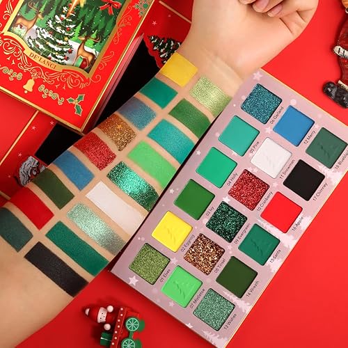 Miniatura 6 de Afflano Paleta de sombra de ojos de maquillaje navideño, paleta de sombra de ojos multicromada roja y verde, alta pigmentación, sombra de ojos verde