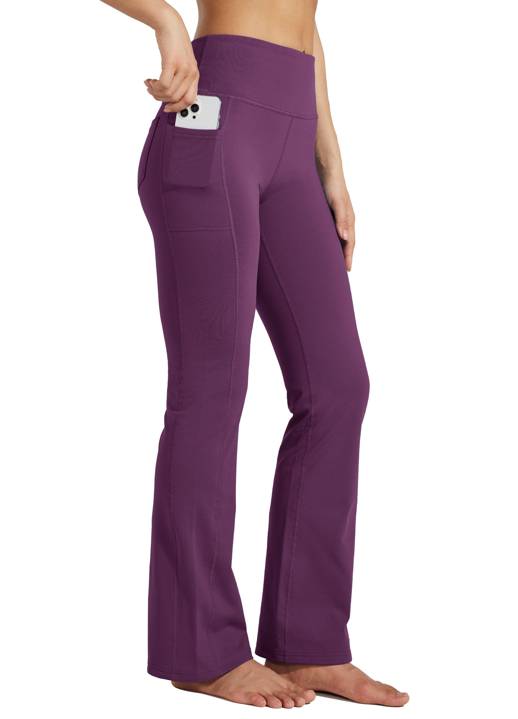 Willit Women's Fleece Lined Pants Yoga Bootcut Thermal Winter Pants High Waisted Flare Leggings Water Resistant