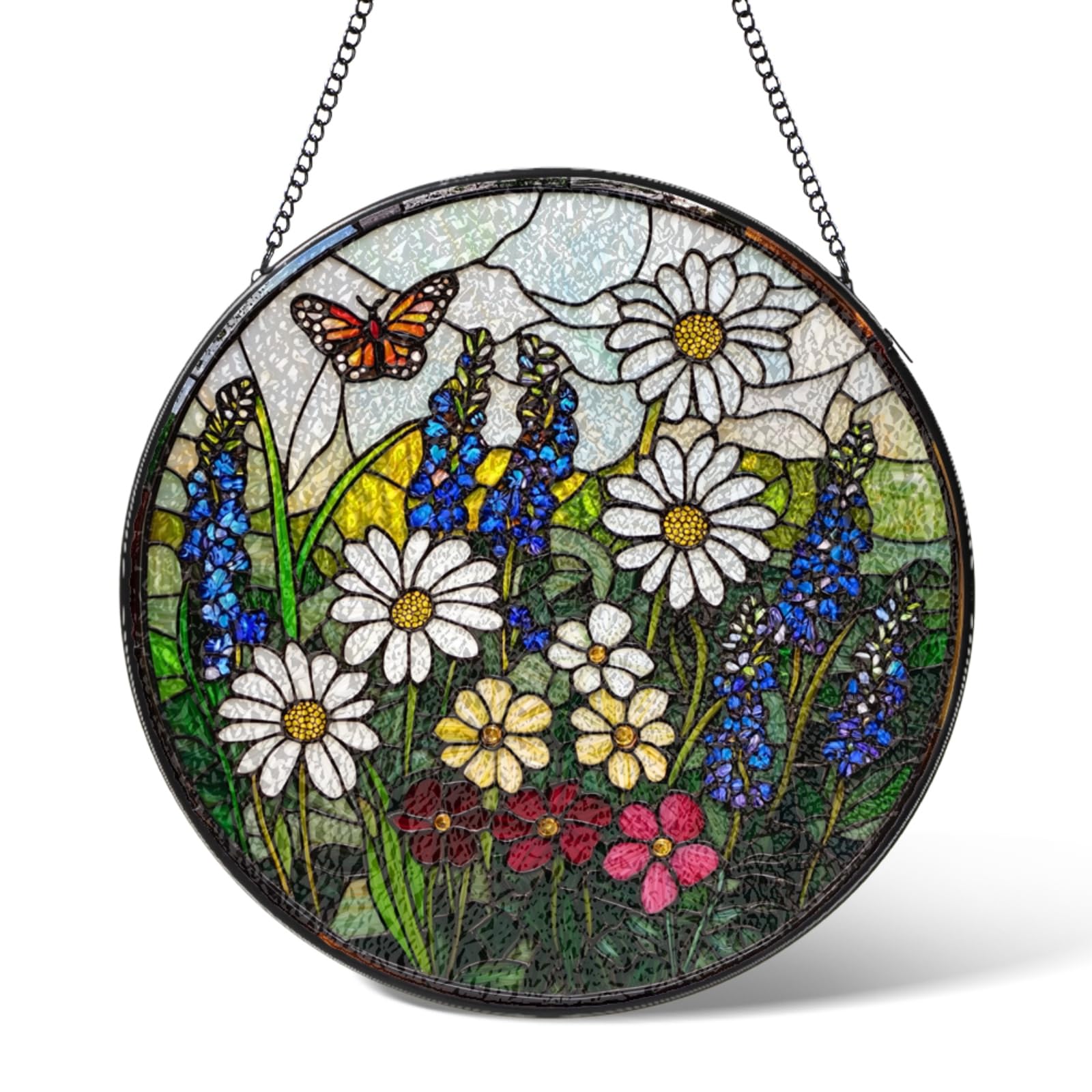 Wildflowers Stained Glass Window Hanging,Flowers Suncatcher Garden Decor Birthday Gifts,Sun Catchers Home Decorations for Bedroom Kitchen Windows,Christmas for Mom Man Women 3.9 IN