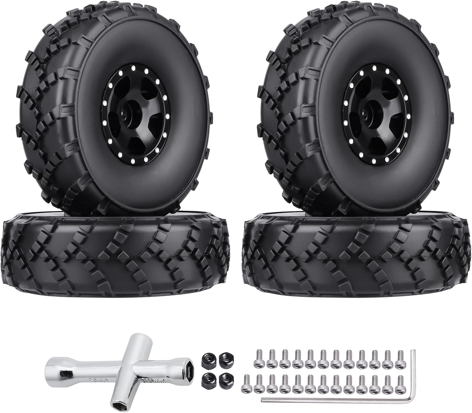 HobbyPark 1.0 Beadlock Wheels and 1.0 Sticky Tires 62x21mm Soft Mud Tires for 1/24 RC Crawler Car Compatible with AX24 SCX24 FCX24 Enduro24, Set of 4 (5 Spoke Rims)