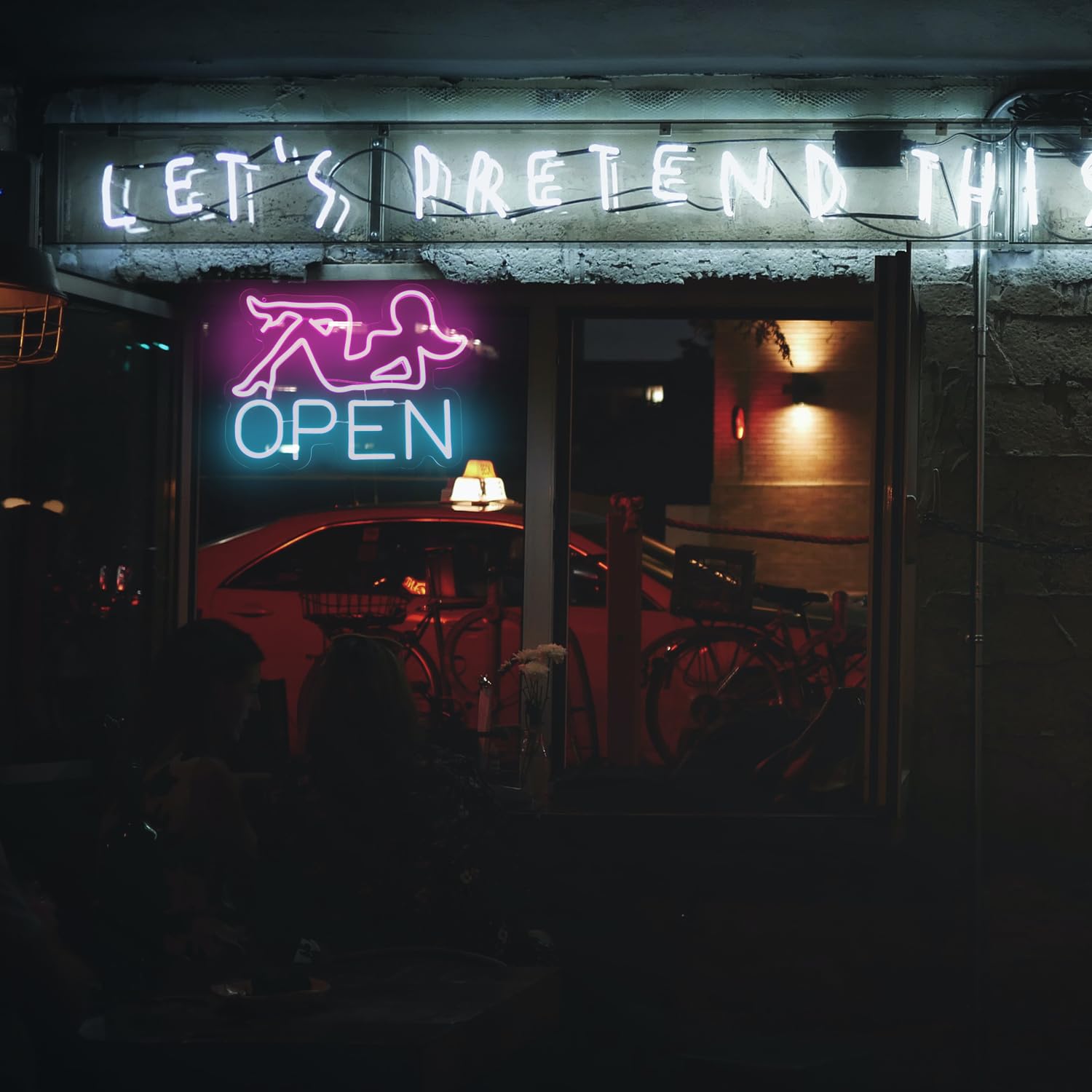 Open Neon Schild Bar LED Zeichen Pin Dame Leuchtreklame für Wanddekoration Dimmer Open Neonlicht Blaues Leuchtschild für Bar Restaurant Hotel Shop Club Deko Party Neon Sign