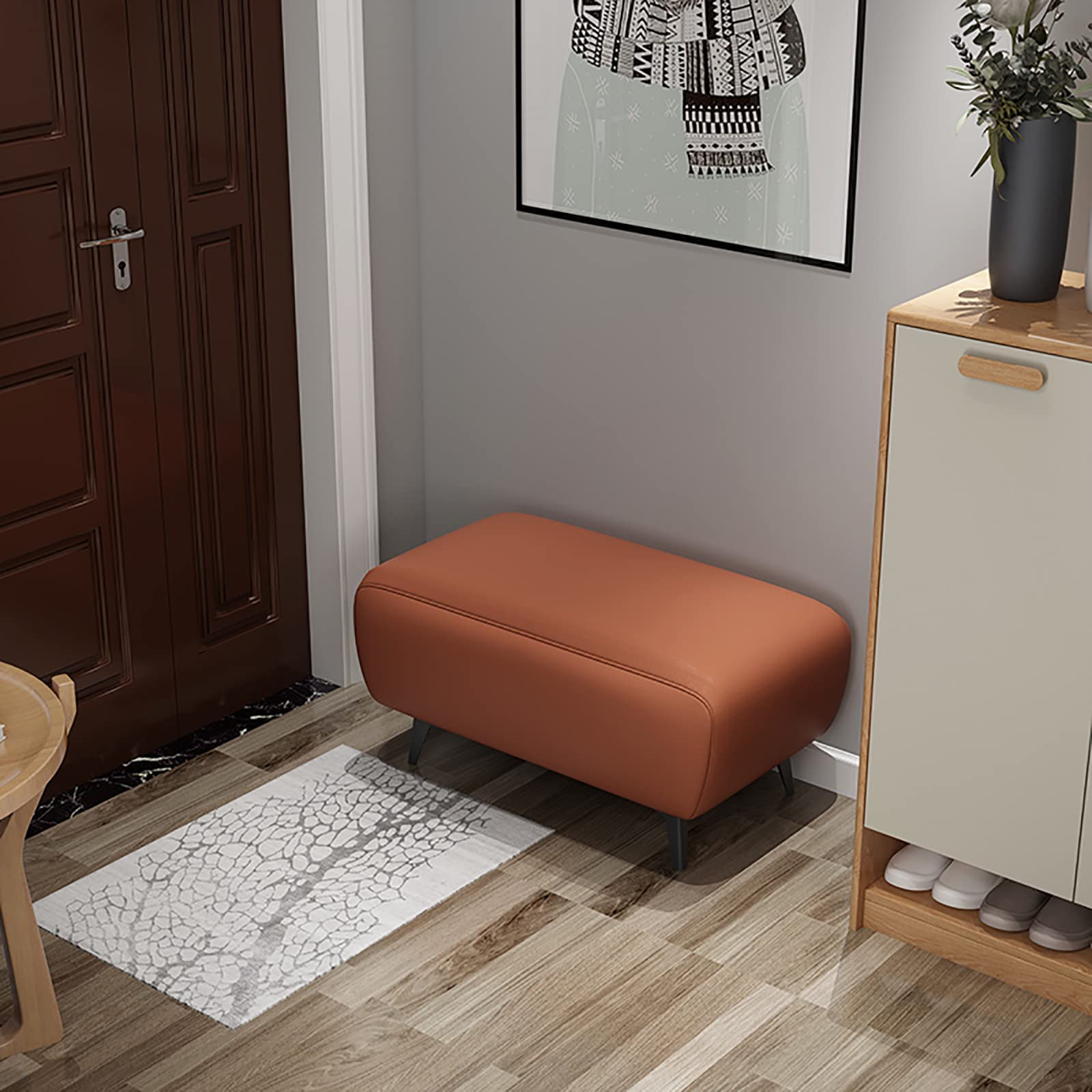 Banc capitonné pour chambre à coucher et salon en velours orange capitonné