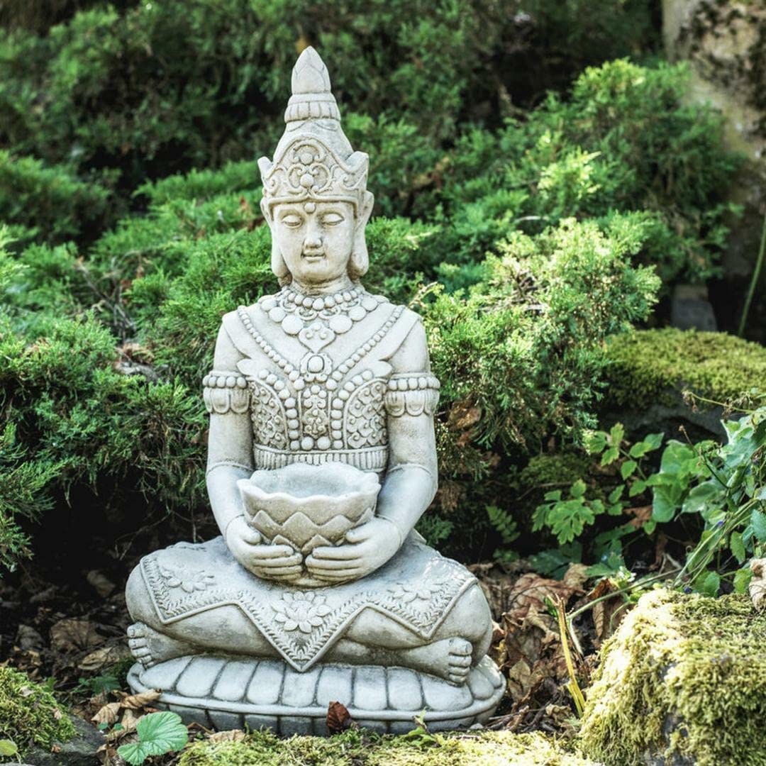 Discount Garden Statues Antique Grey Dgs Statues – Stone Cast Thai Sitting Buddha Lotus Plinth Bowl Medium Statue