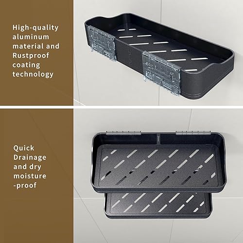 Miniatura 4 de Organizador de ducha de lujo, estantes de baño de metal inoxidable de gran capacidad para almacenamiento, montaje adhesivo o taladro para soporte y