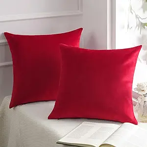 Phantoscope Pack of 2 Velvet Decorative Throw Decorative Pillow Cover Soft Solid Square Xmas Cushion Case for Couch Wine Red 20 x 20 inches 50 x 50 cm
