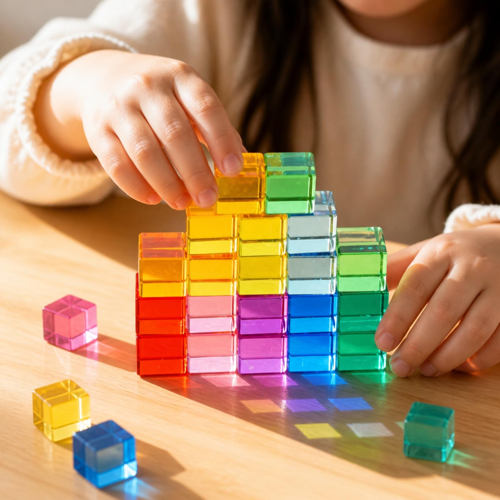 20 Pezzi Blocchi Colorati Trasparenti Traslucido Pezzi da Costruzione Traslucidi Colorato Gioco Sensoriale con Scatola di Carta per Asilo, Area Giochi, Tondo